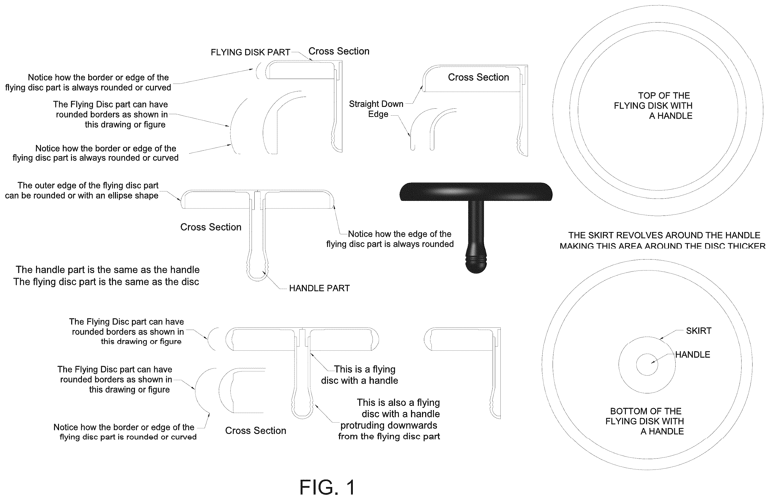 Patent US12569778 — Flying disc(s) with handle — Figure 1