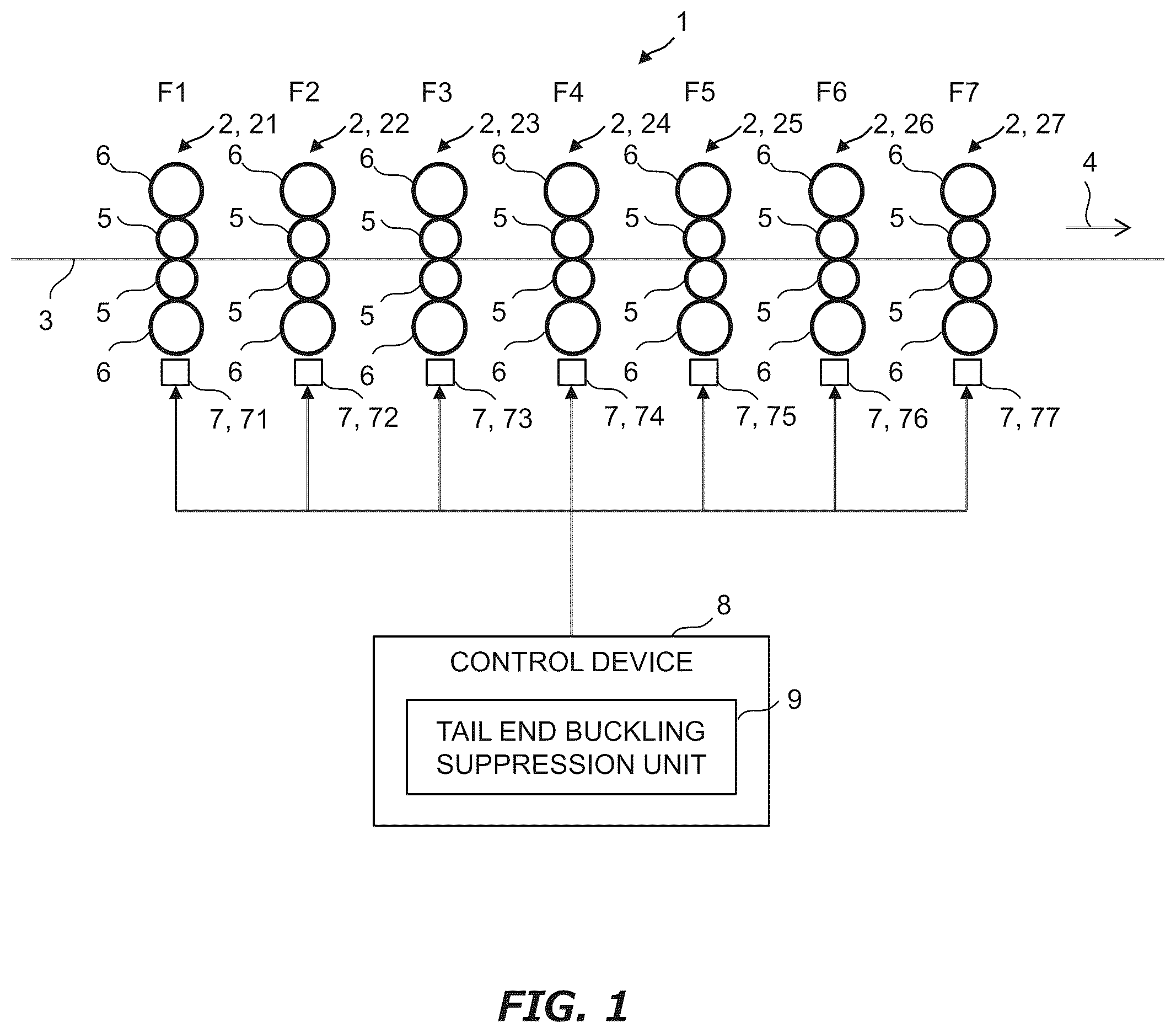 Patent US12569898 Figure 1 – Tail end buckling suppression device