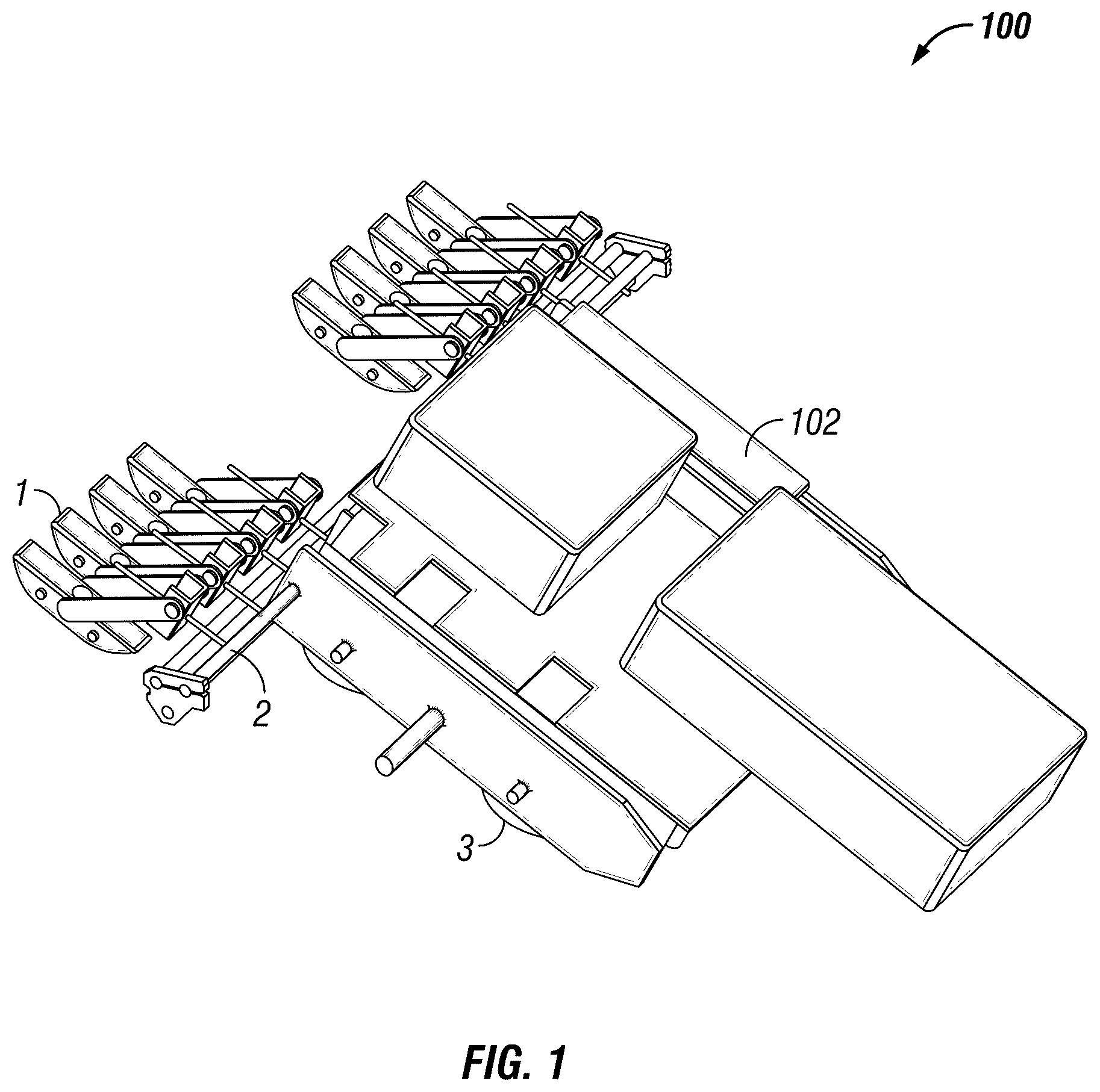 Patent US12569979 Figure 1 – Inspection robot with offset sled mounts for inspecting thick assets
