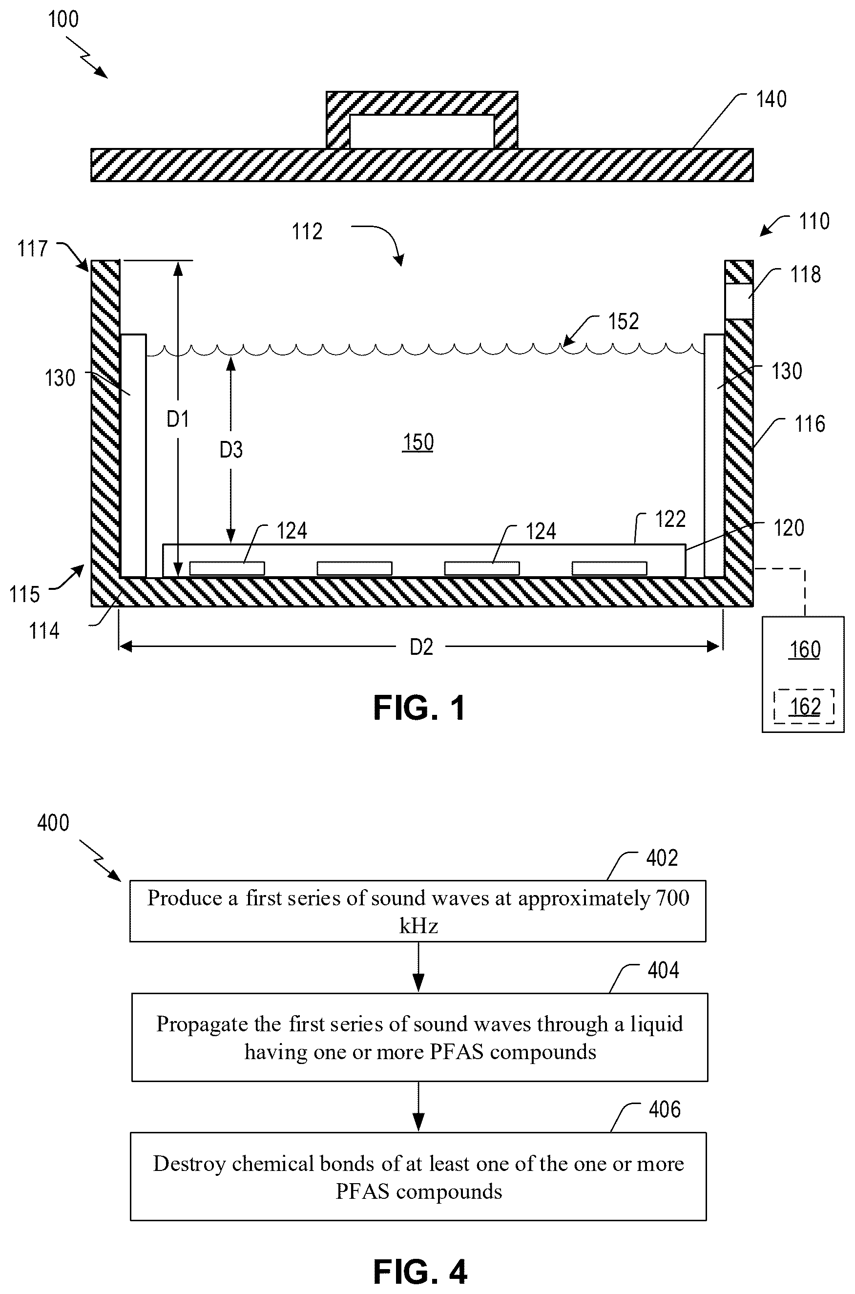 Patent US12576297 — Apparatus and methods for sonochemical degradation of per- and polyfluoroalkyl substances — Figure 1