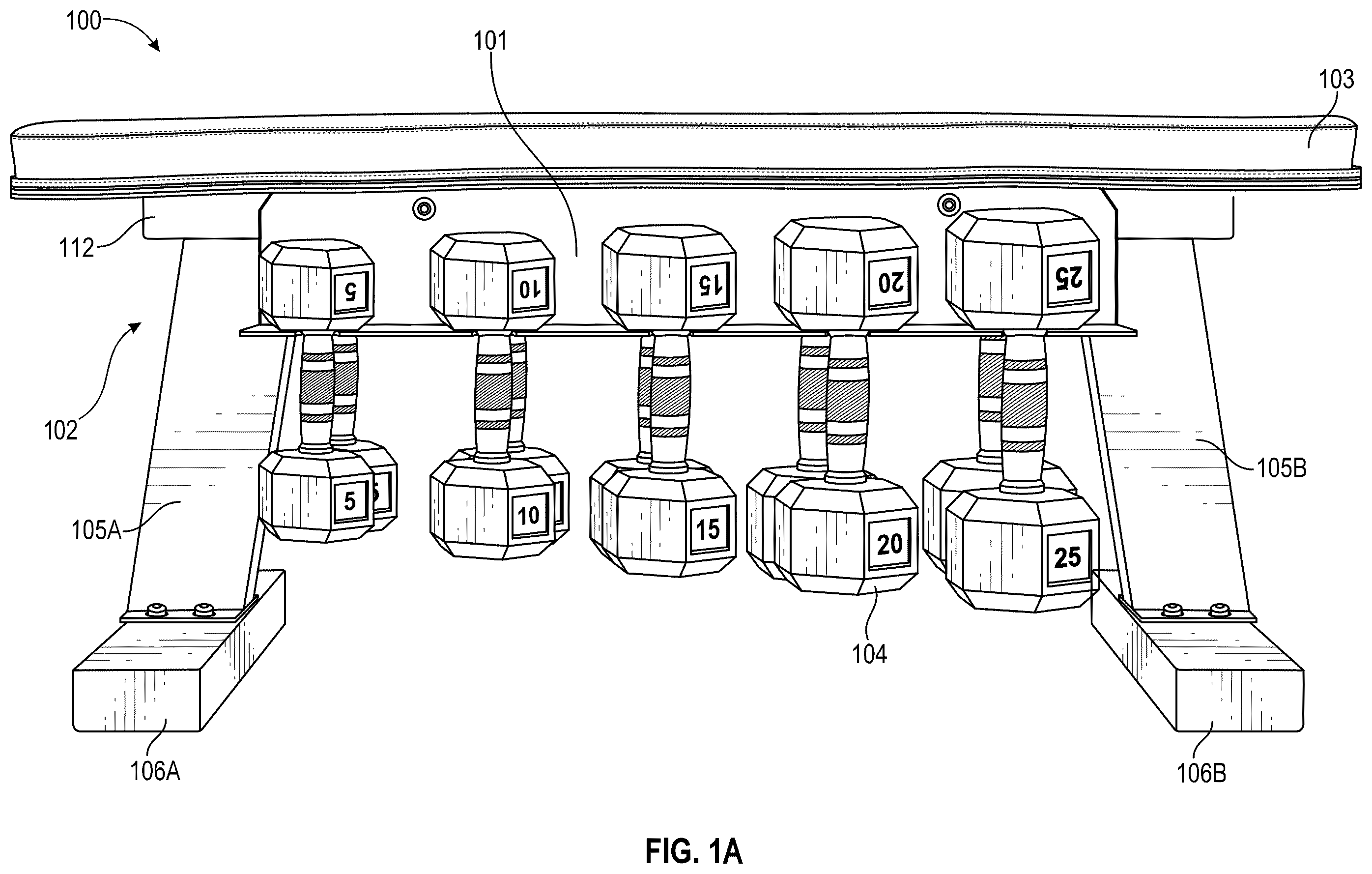 Patent US12576327 — Exercise bench with integrated weight storage unit — Figure 1