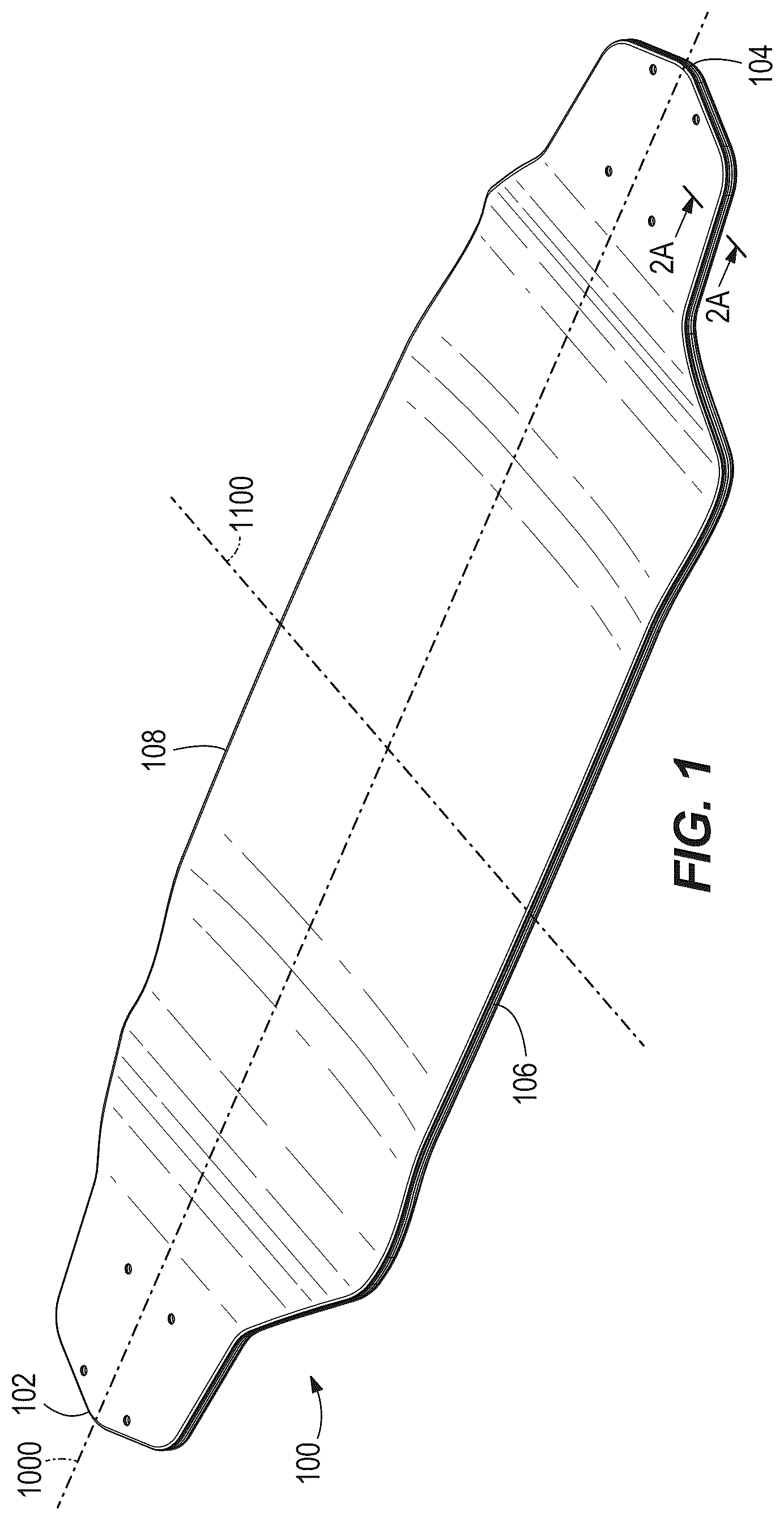 Patent US12576329 — Multi-material skateboard deck — Figure 1