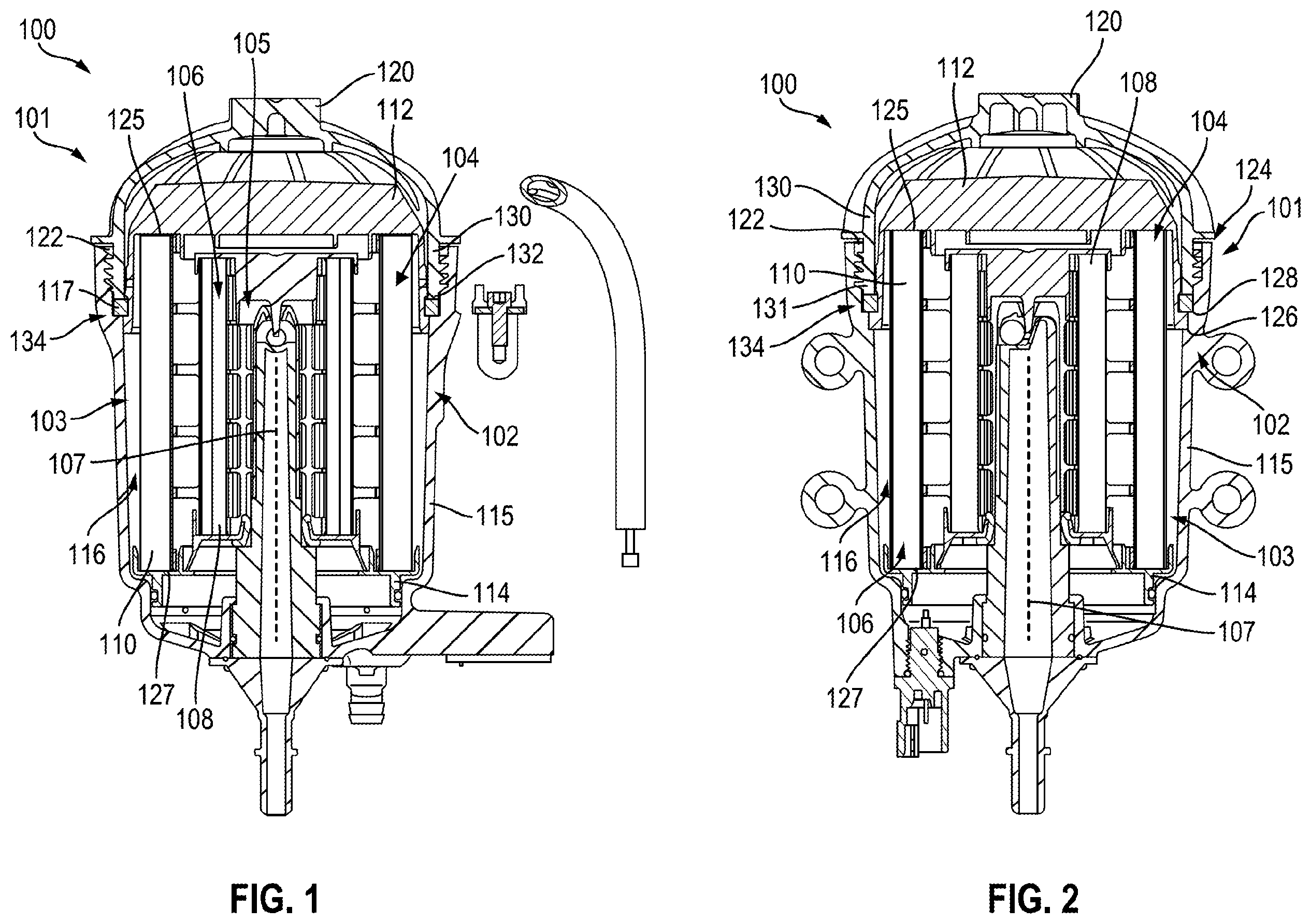 Patent US12576348 Figure 1 – Advanced fuel filtration system with interlocking cartridge seal design