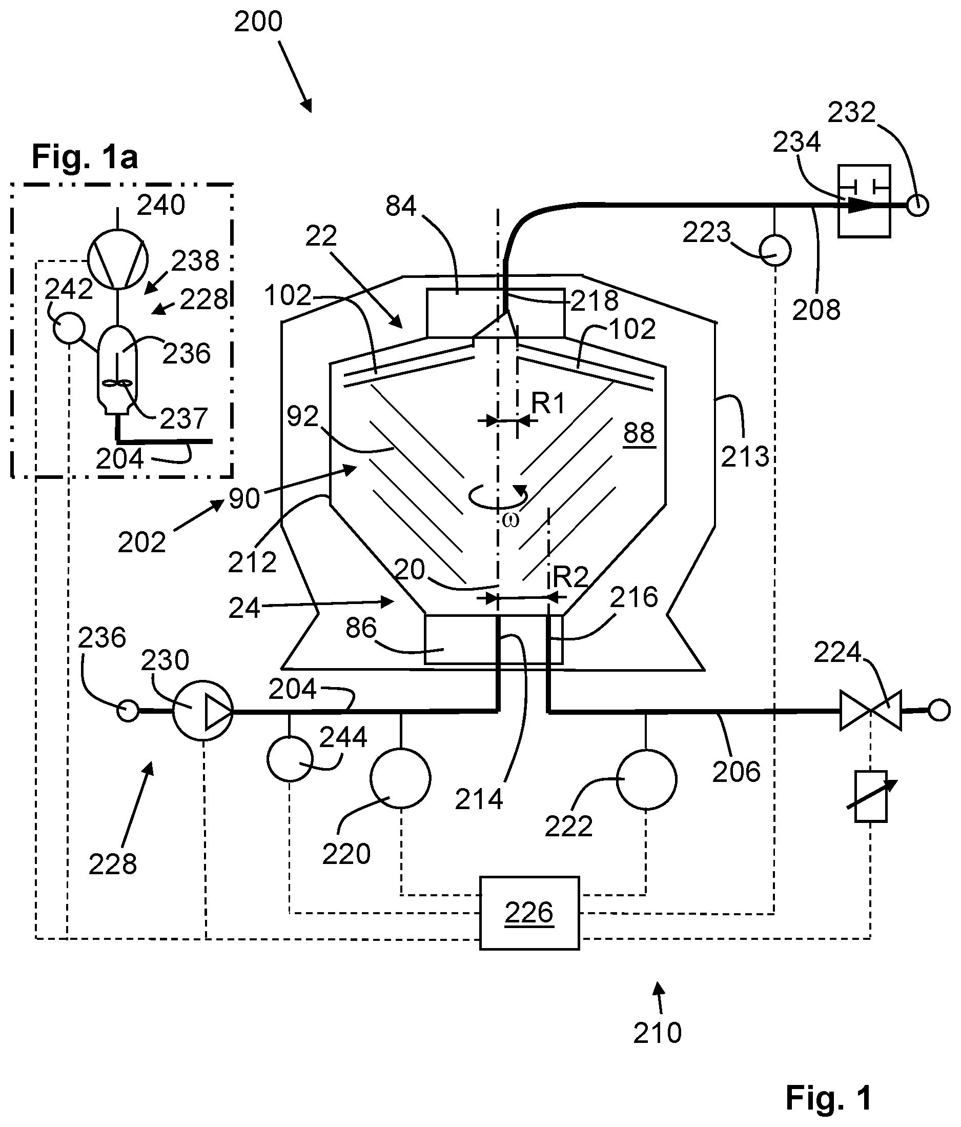 Patent US12576410 Figure 1 – Centrifugal separation system and method with flow control to a heavy phase receiving container