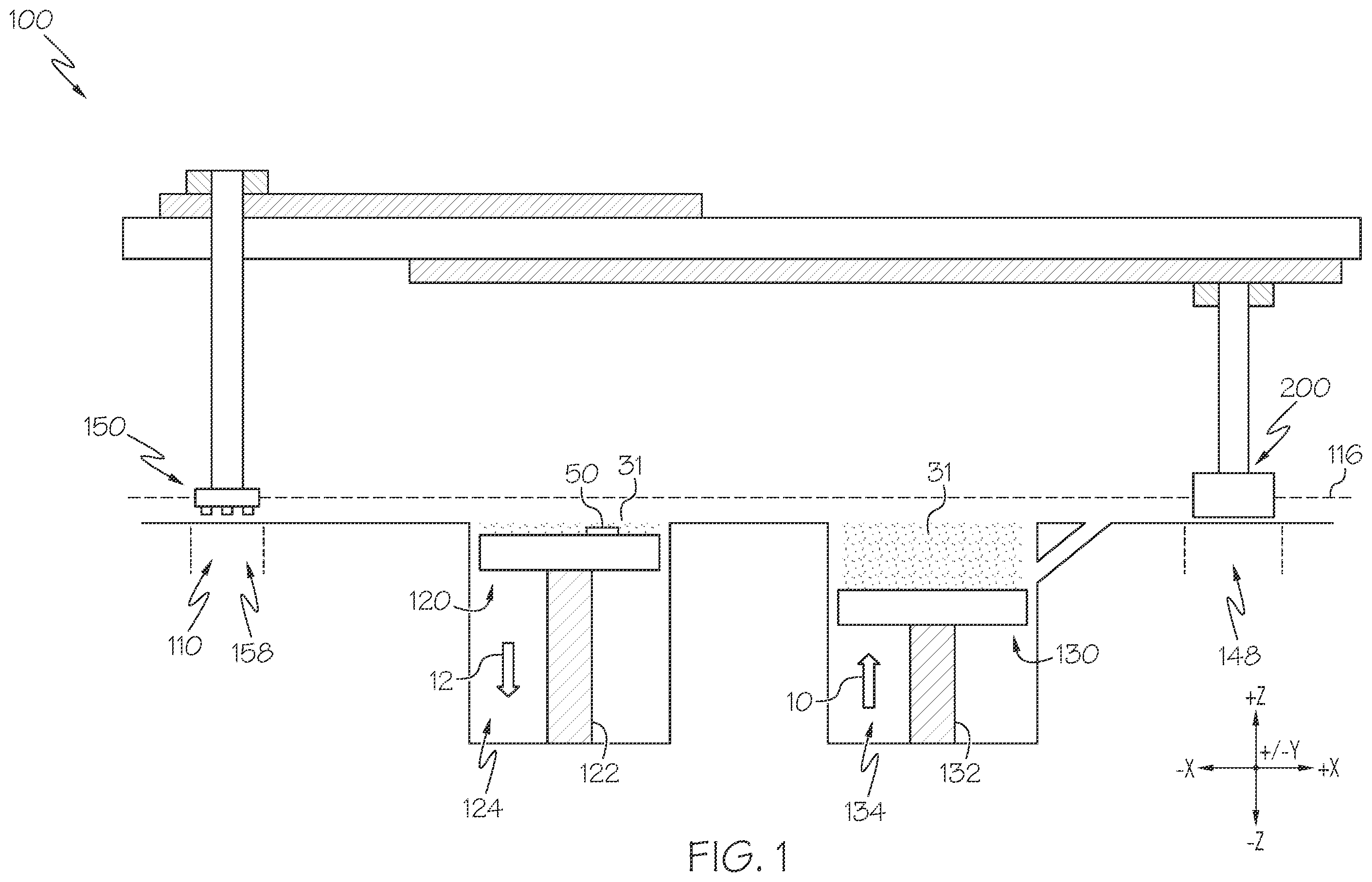 Patent US12576589 Figure 1 – Print and recoat assemblies for additive manufacturing systems and methods for using the same