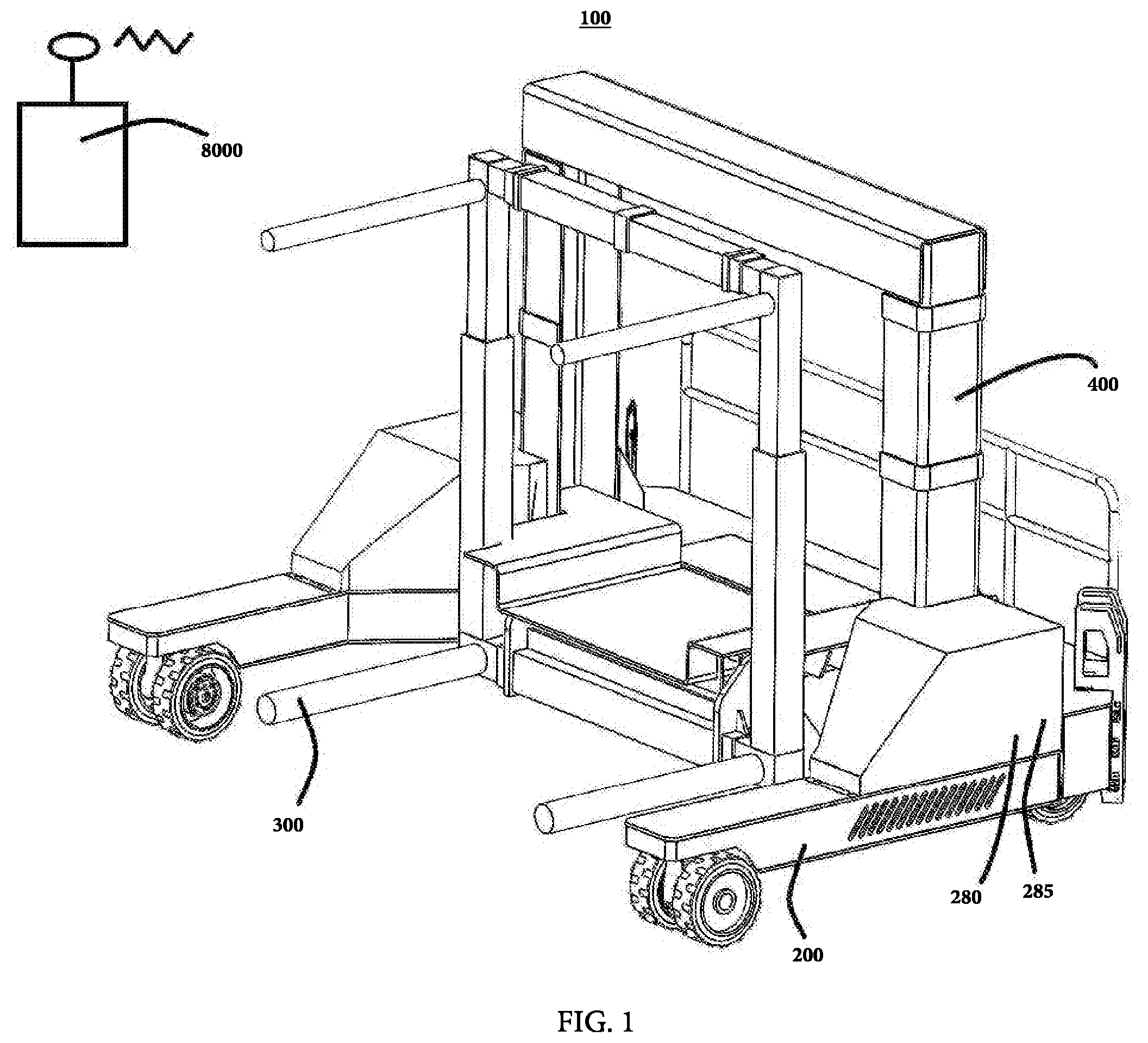Patent US12576671 — Tire handler having tire lay flat capability — Figure 1