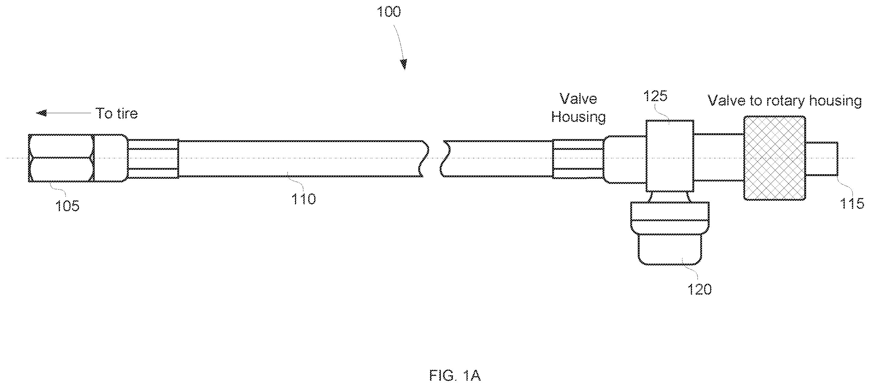 Patent US12576676 Figure 1 – Automatic tire inflation system hose with integrated TPMS sensor