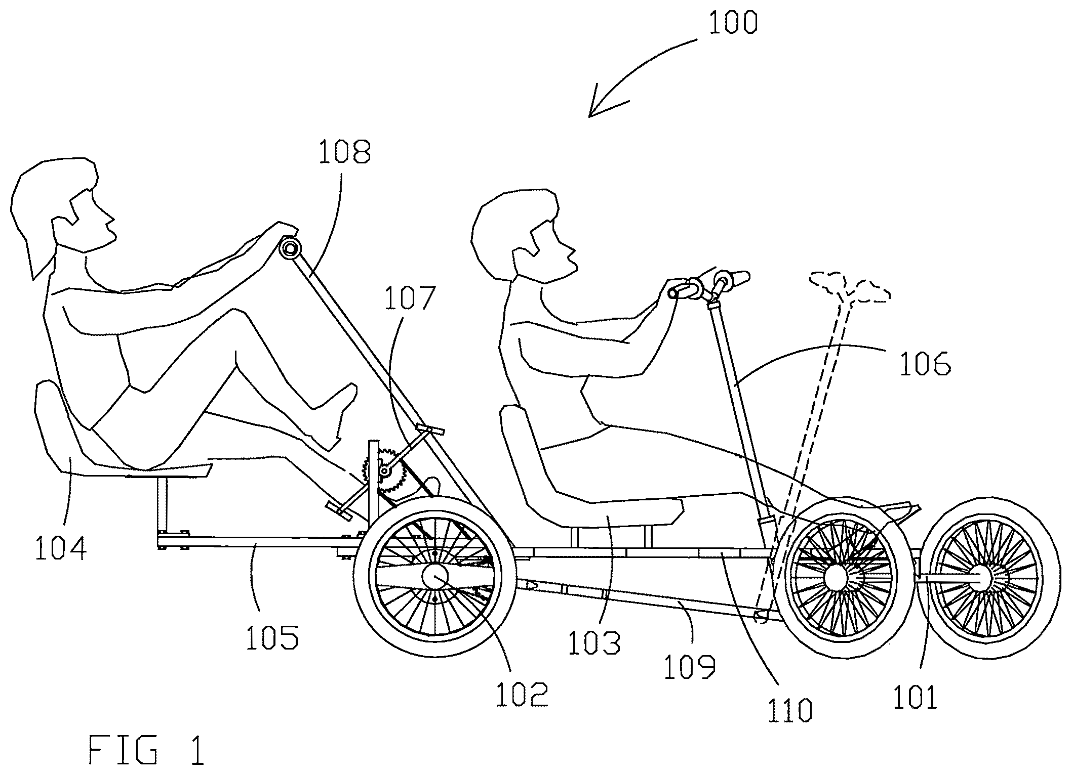 Patent US12576679 — Multiple-seat wagon propelled by simultaneously rowing and pedaling for use in water or land — Figure 1