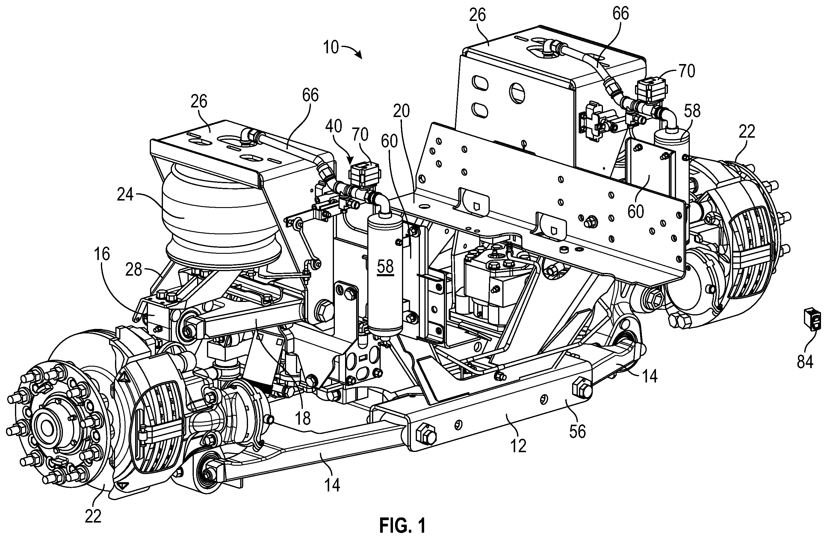Patent US12576685 — Heavy duty vehicle suspension with user controlled pneumatic assist — Figure 1