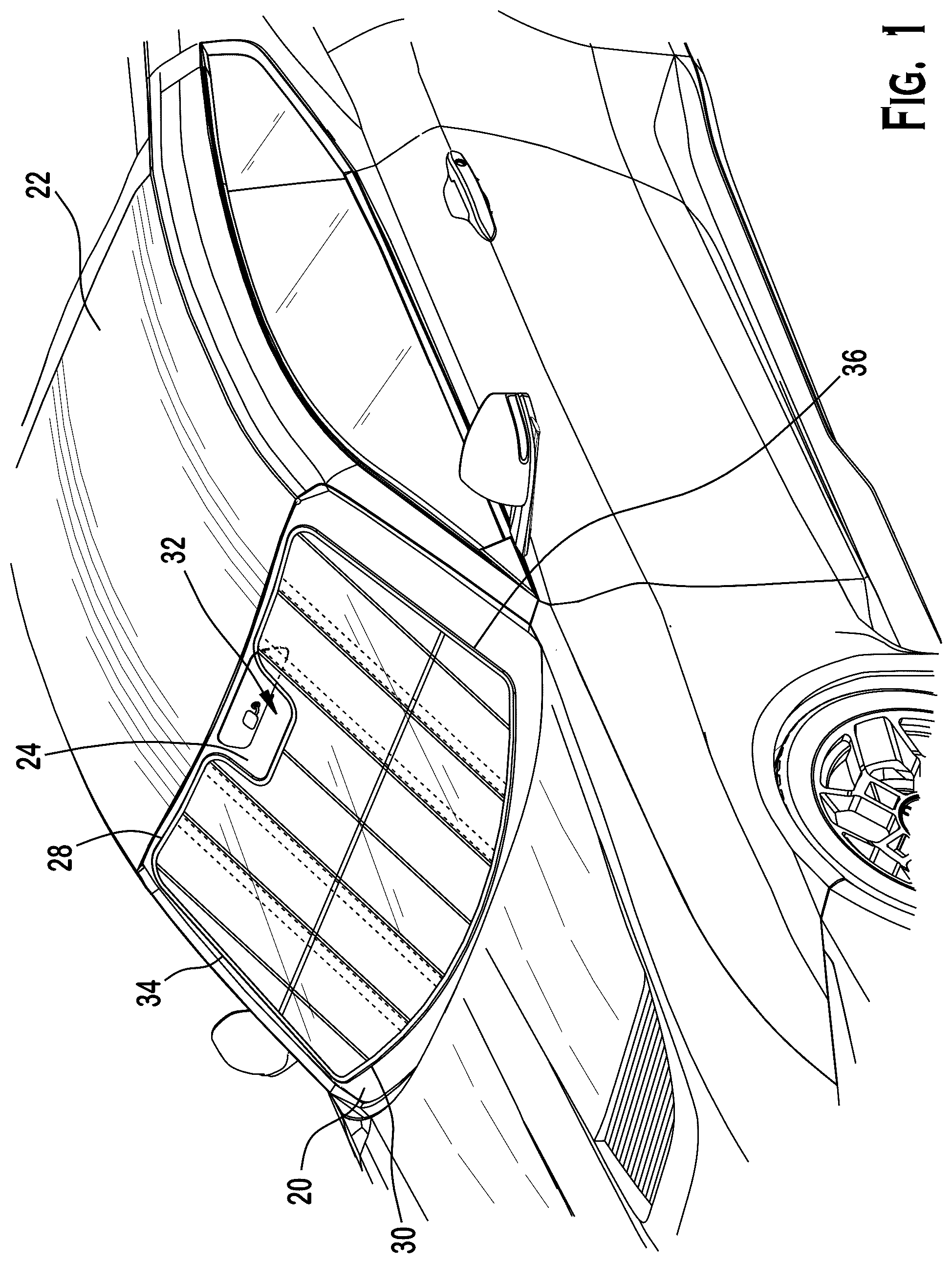 Patent US12576697 — Reinforcement element for sun shades, buckle resistant sun shades, sun shades for vehicles, and method of making same — Figure 1