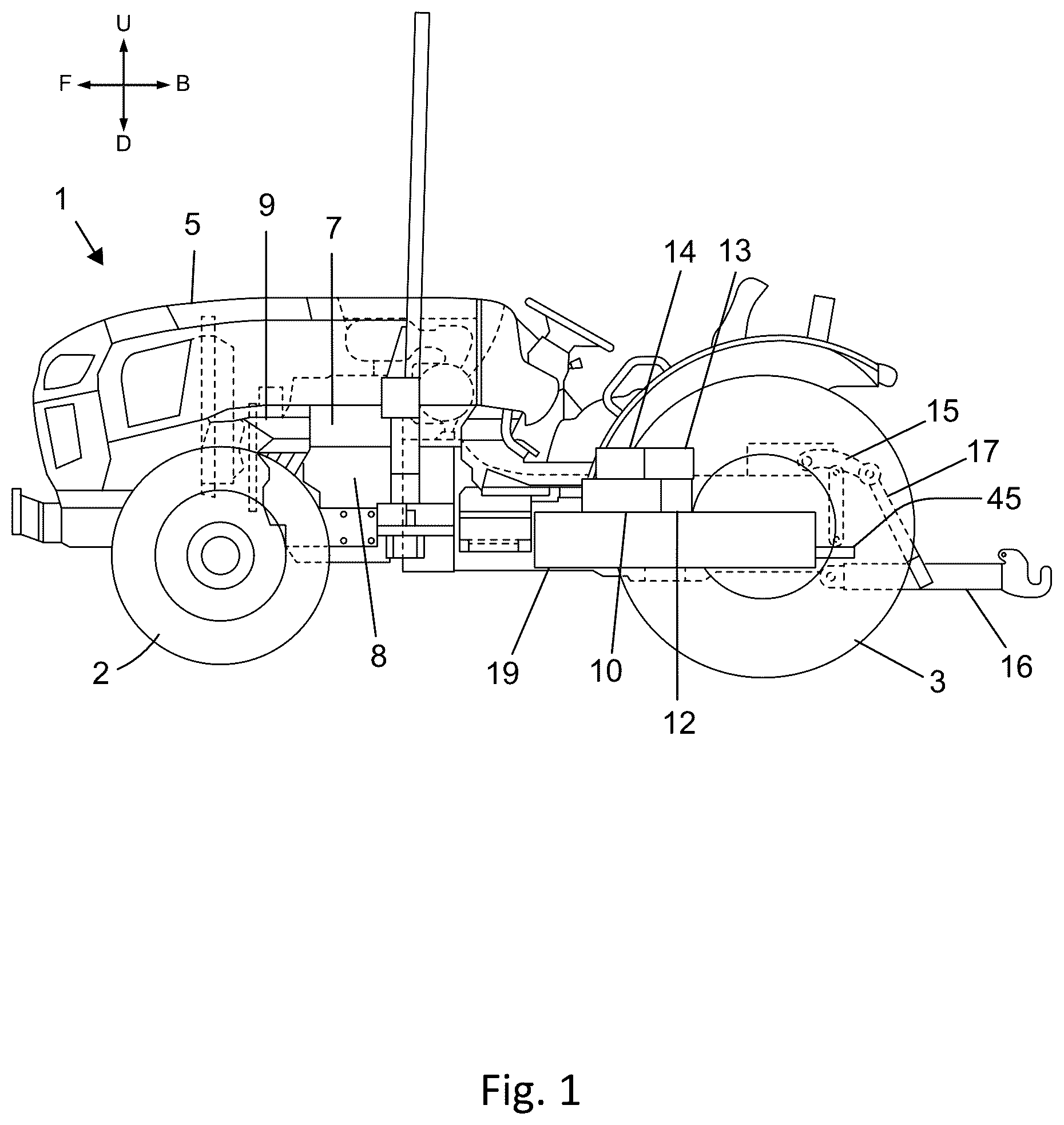 Patent US12576719 Figure 1 – Electric work vehicle and power take-off control method