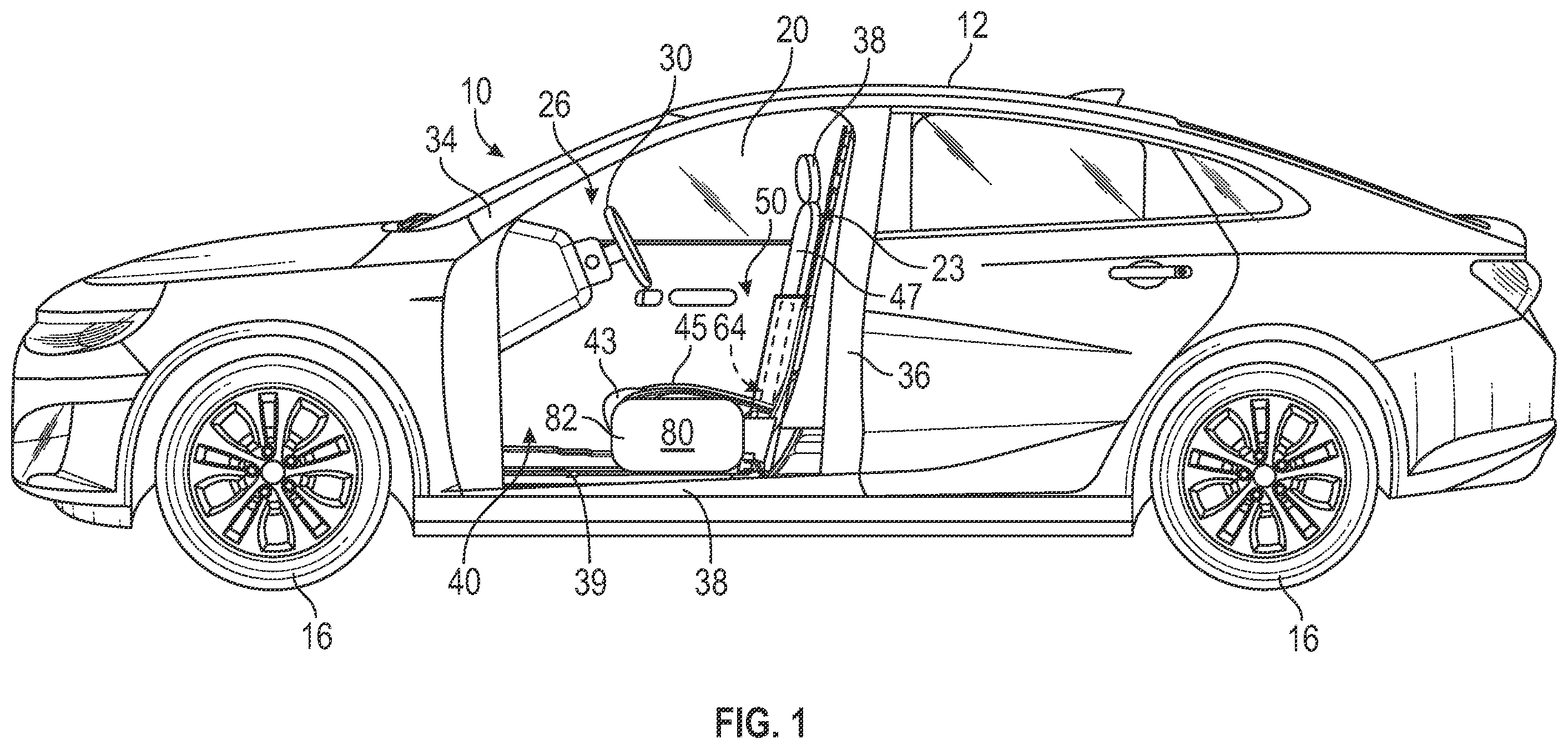 Patent US12576753 Figure 1 – Entry and egress system for a vehicle