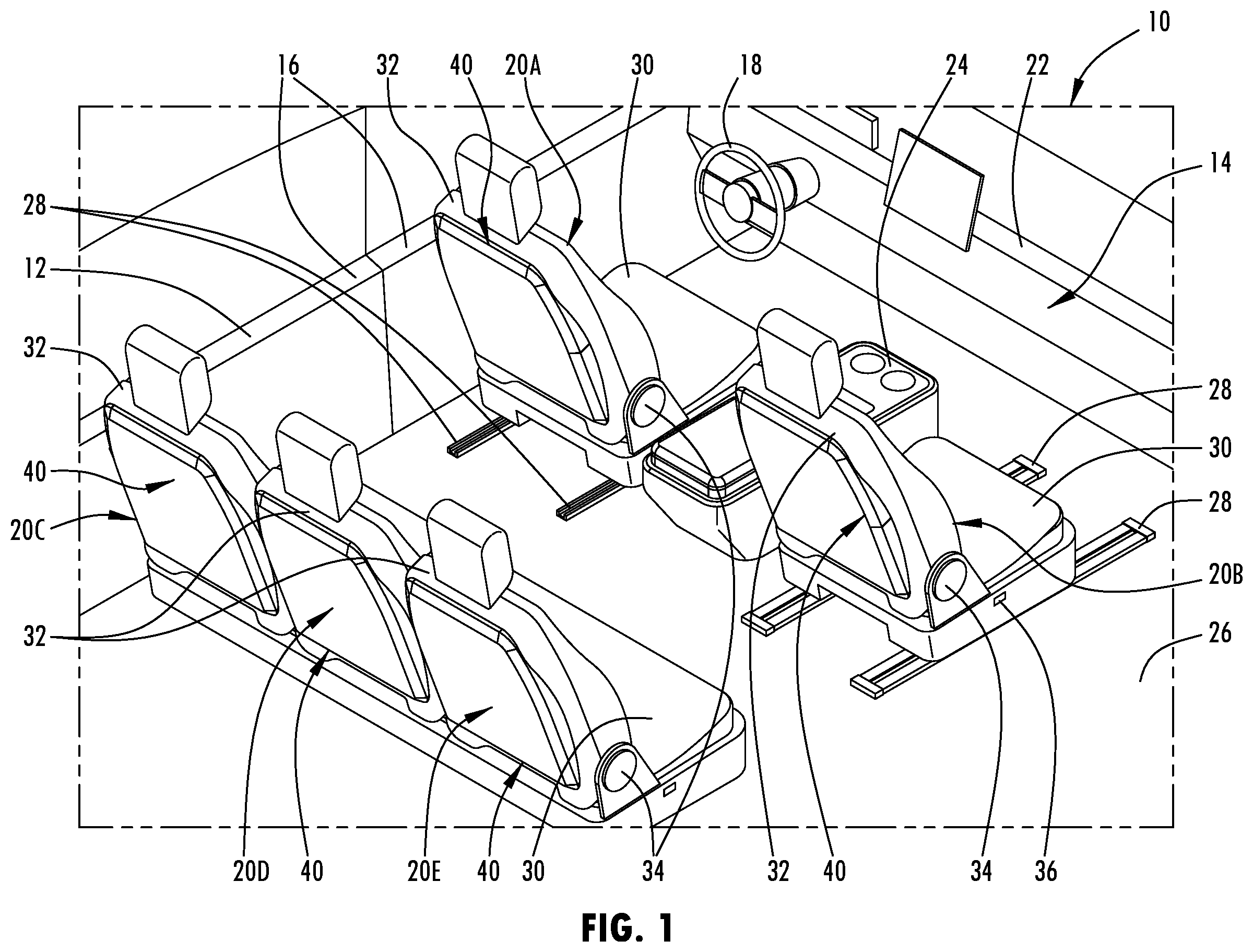 Patent US12576795 — Vehicle seating assembly having a seat back with an attachable modular accessory — Figure 1