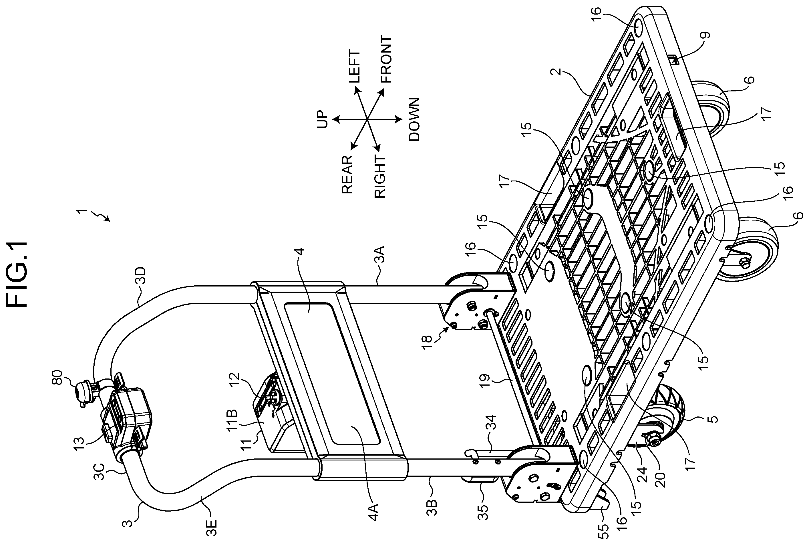 Patent US12576899 Figure 1 – Power-assisted trolley