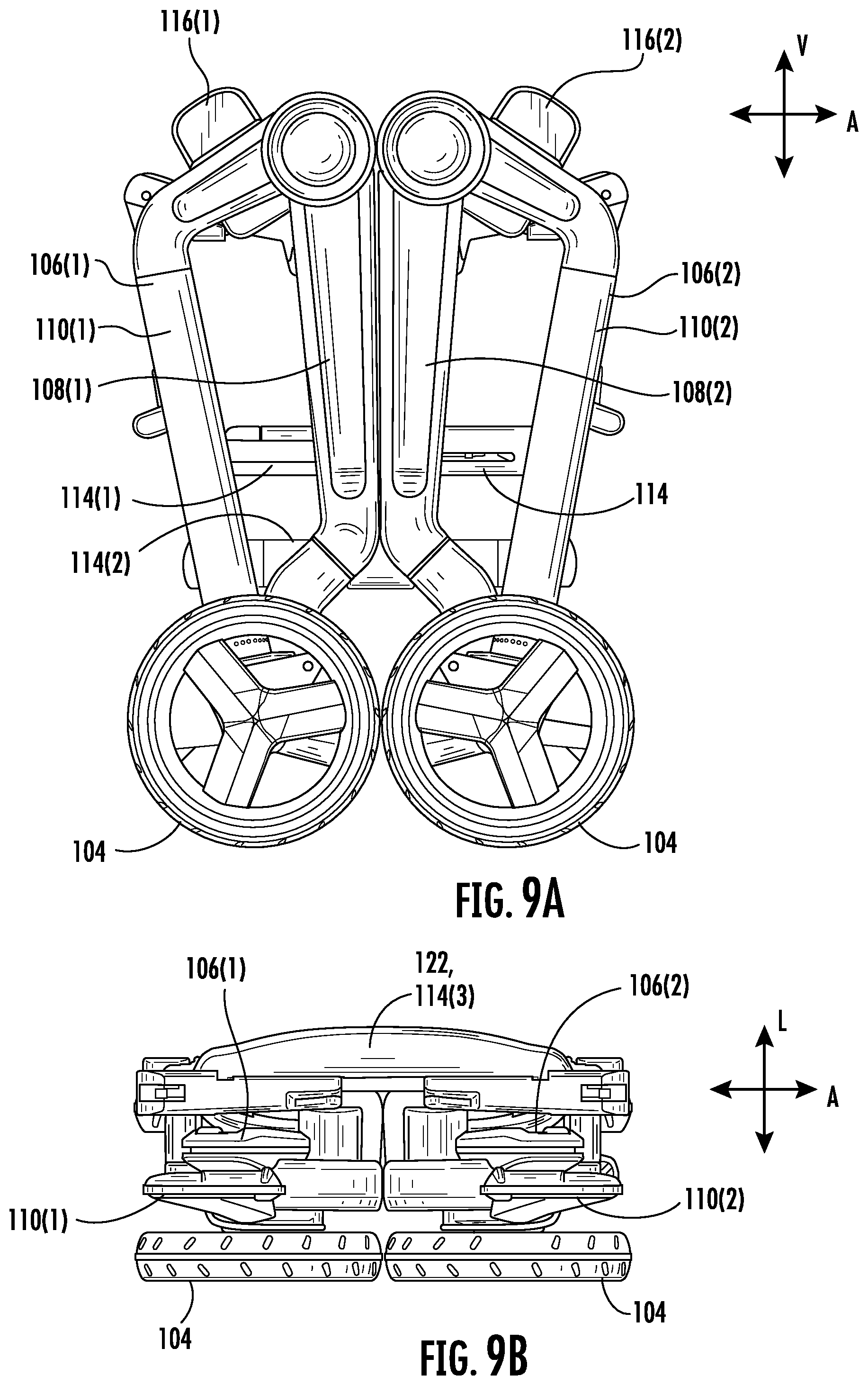 Patent US12576900 Figure 8 – Travel system having a child carrier with handle that extends and/or rotates