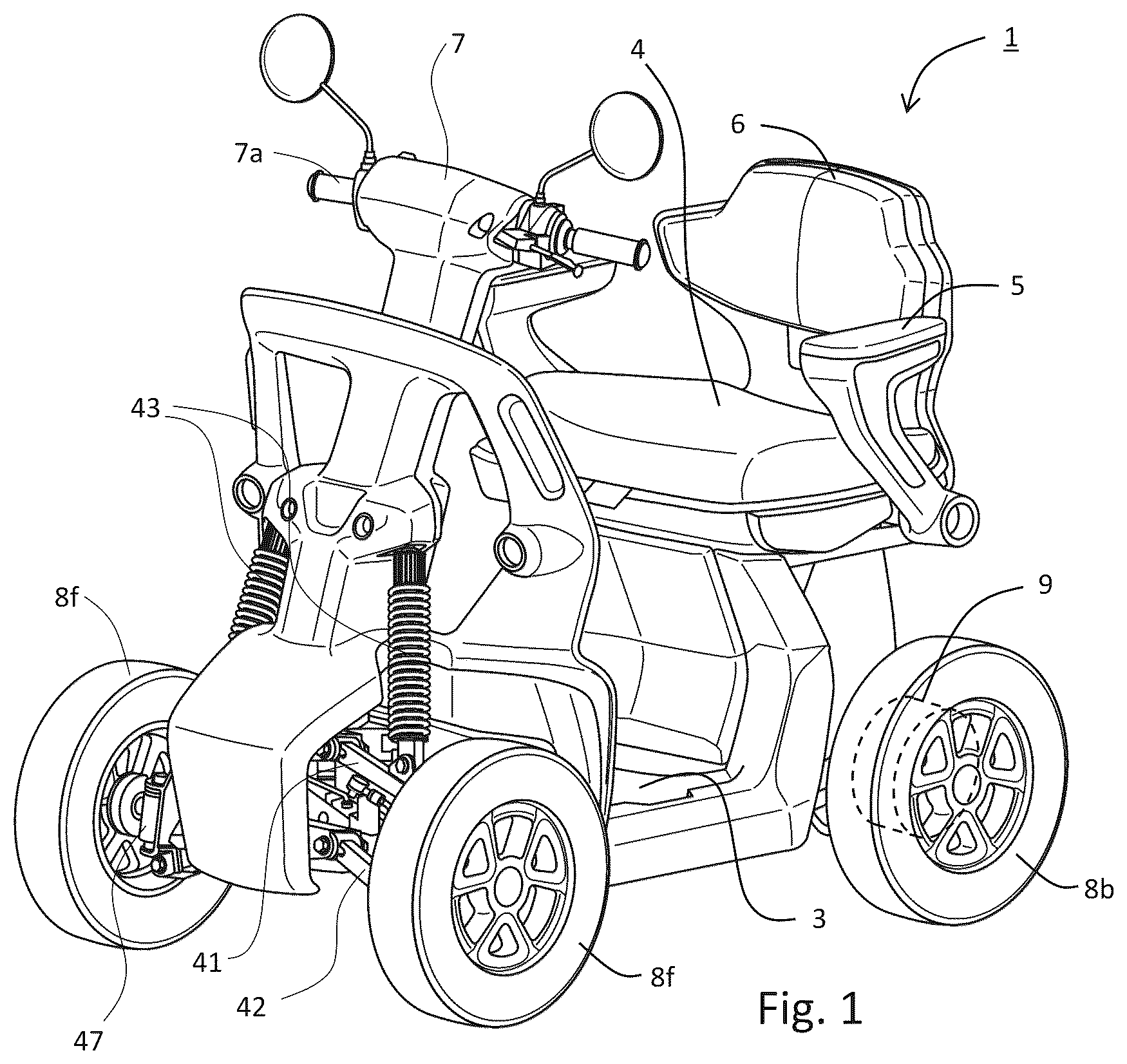 Patent US12576934 Figure 1 – One-occupant electric vehicle