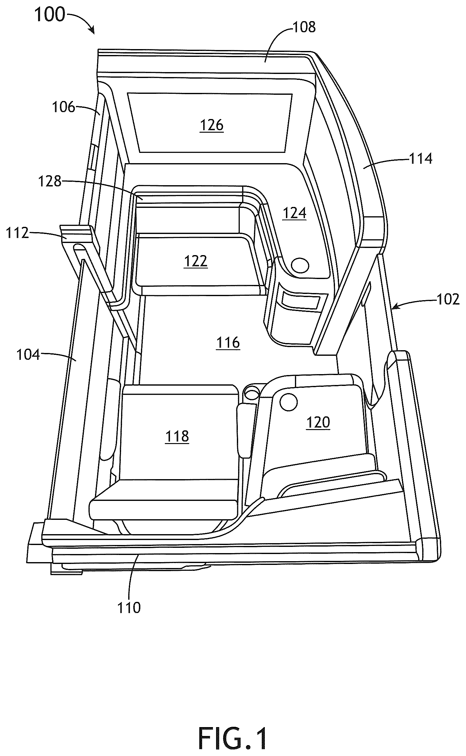 Patent US12576971 Figure 1 – Passenger suite with secondary seat and amenities