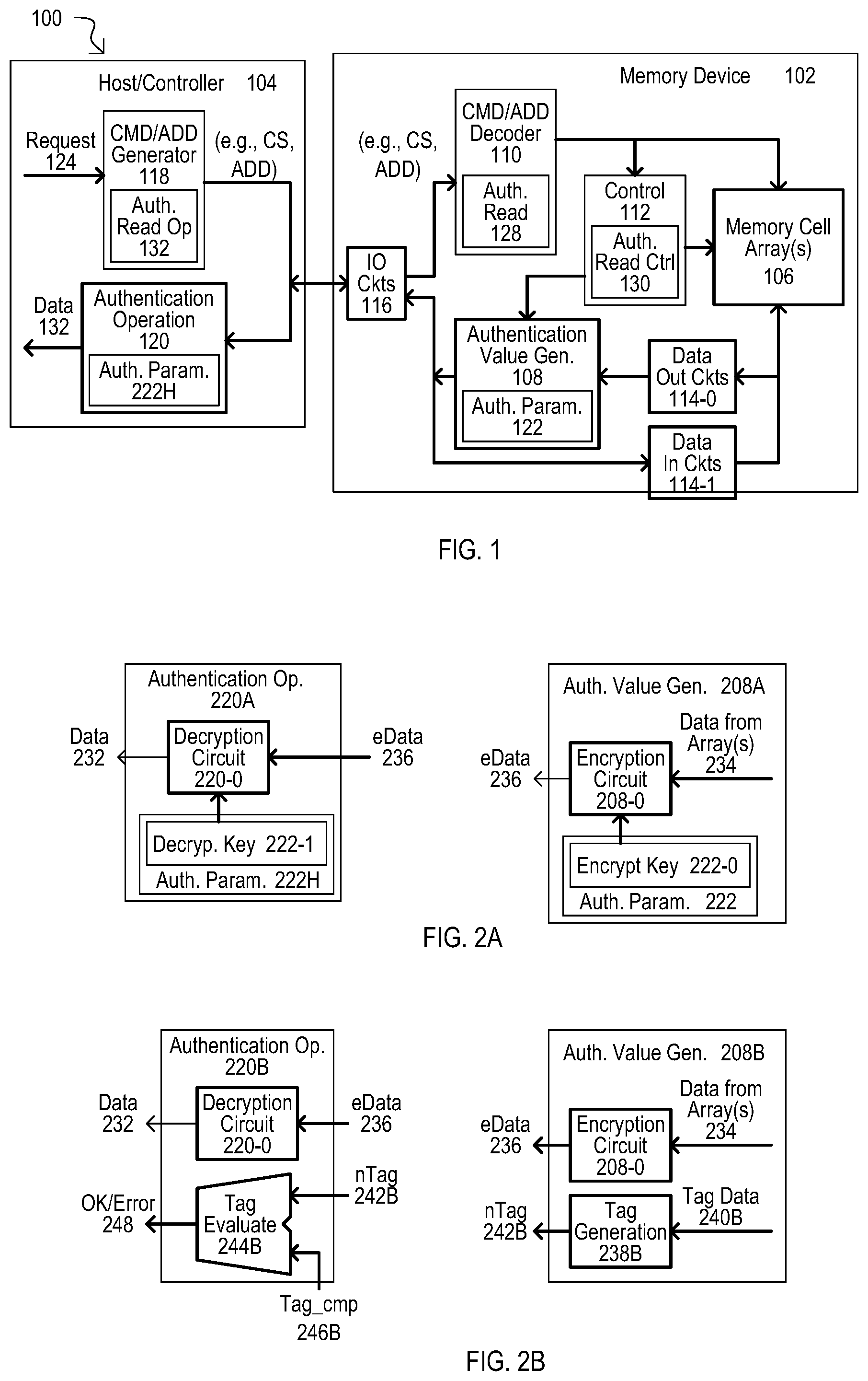 Patent US12579246 Figure 1 – Methods, devices and systems with authenticated memory device access transactions