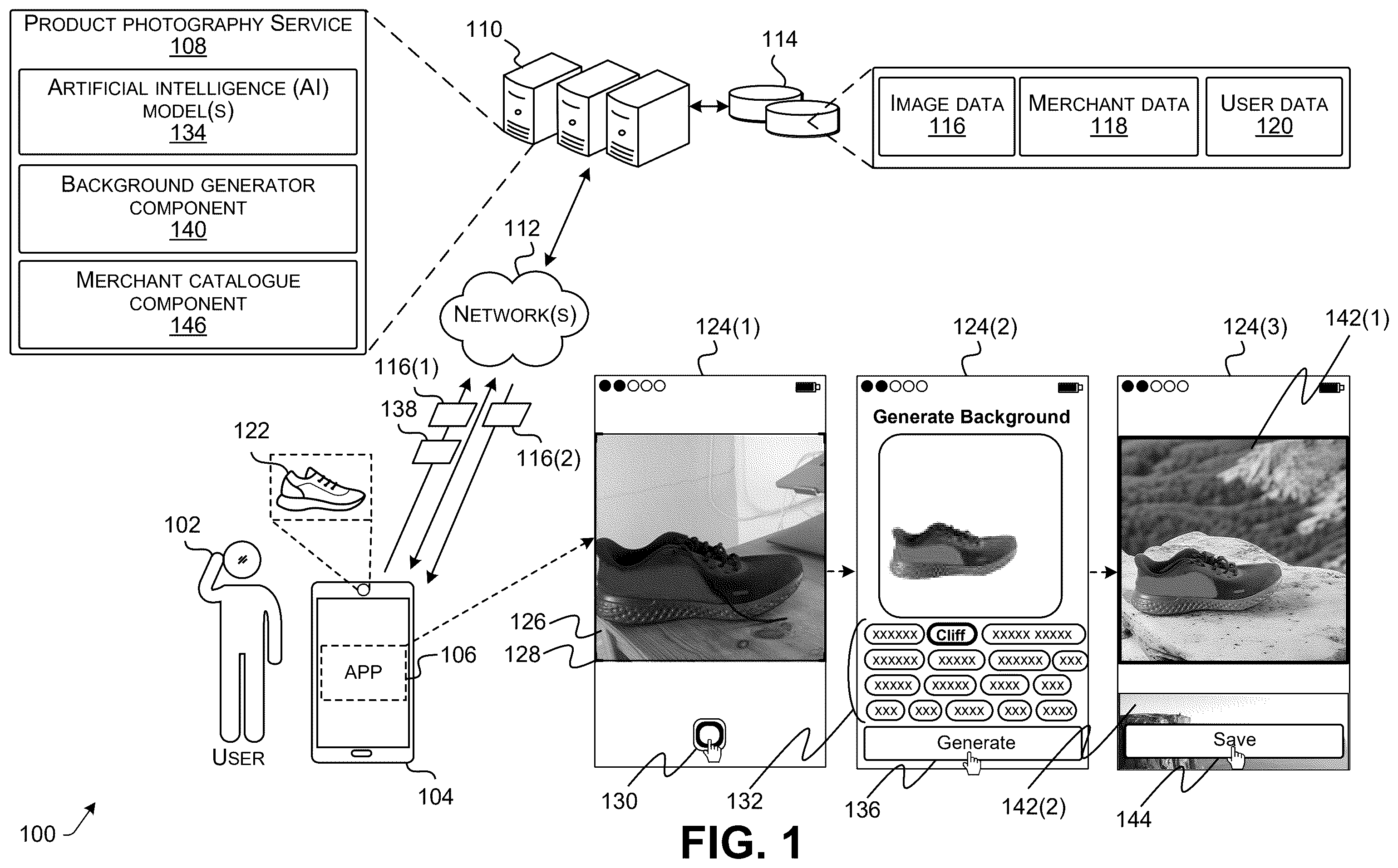 Patent US12579703 Figure 1 – Artificial intelligence-generated backgrounds