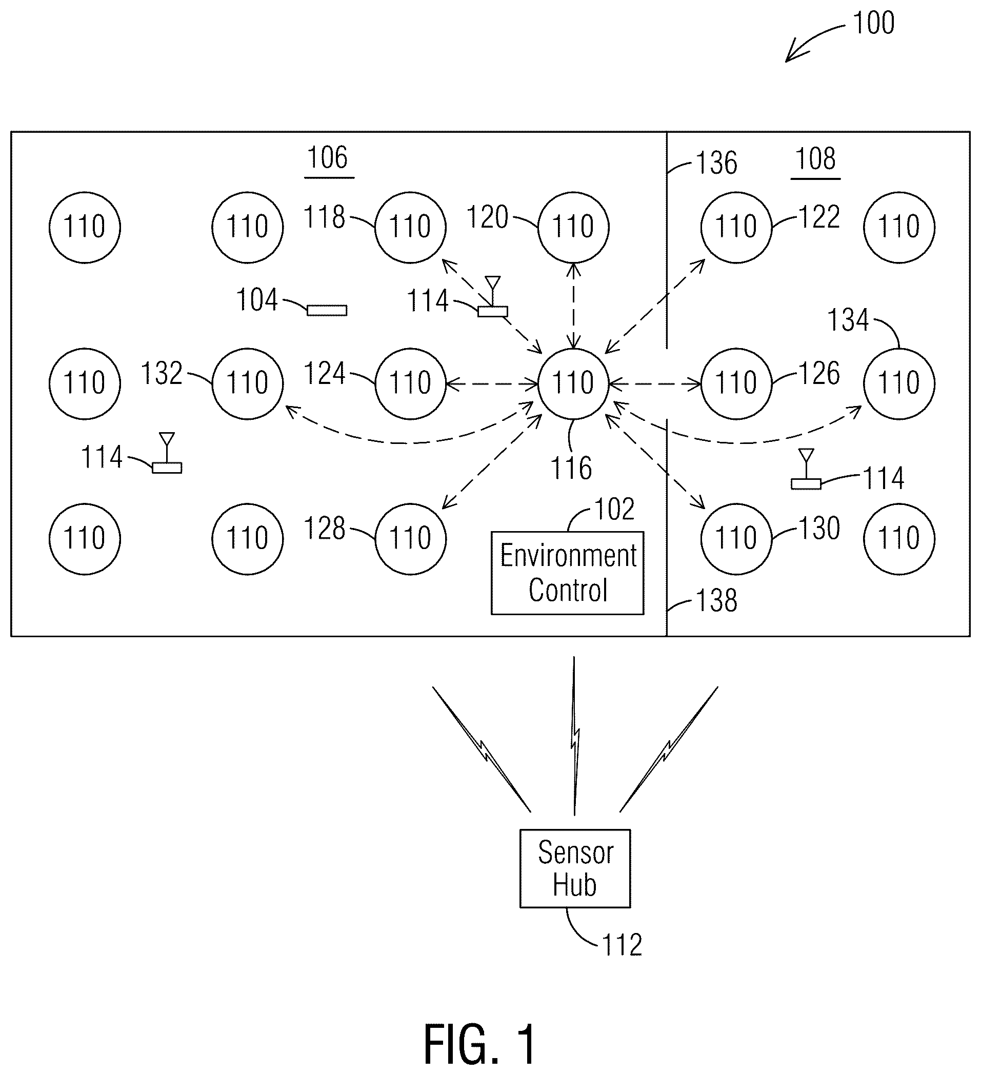 Patent US12581272 Figure 1 – Real-time location system and method using sensor-to-sensor data collection