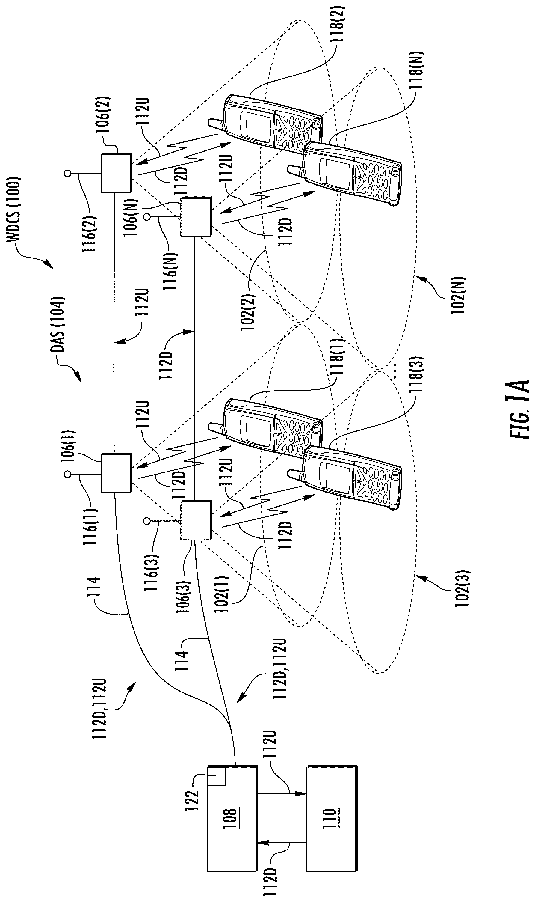Patent US12581391 — Selective distribution and/or reception of wireless communications signals in a non-contiguous wireless distributed communications system (WDCS) for reducing downlink transmission power and/or uplink noise — Figure 1