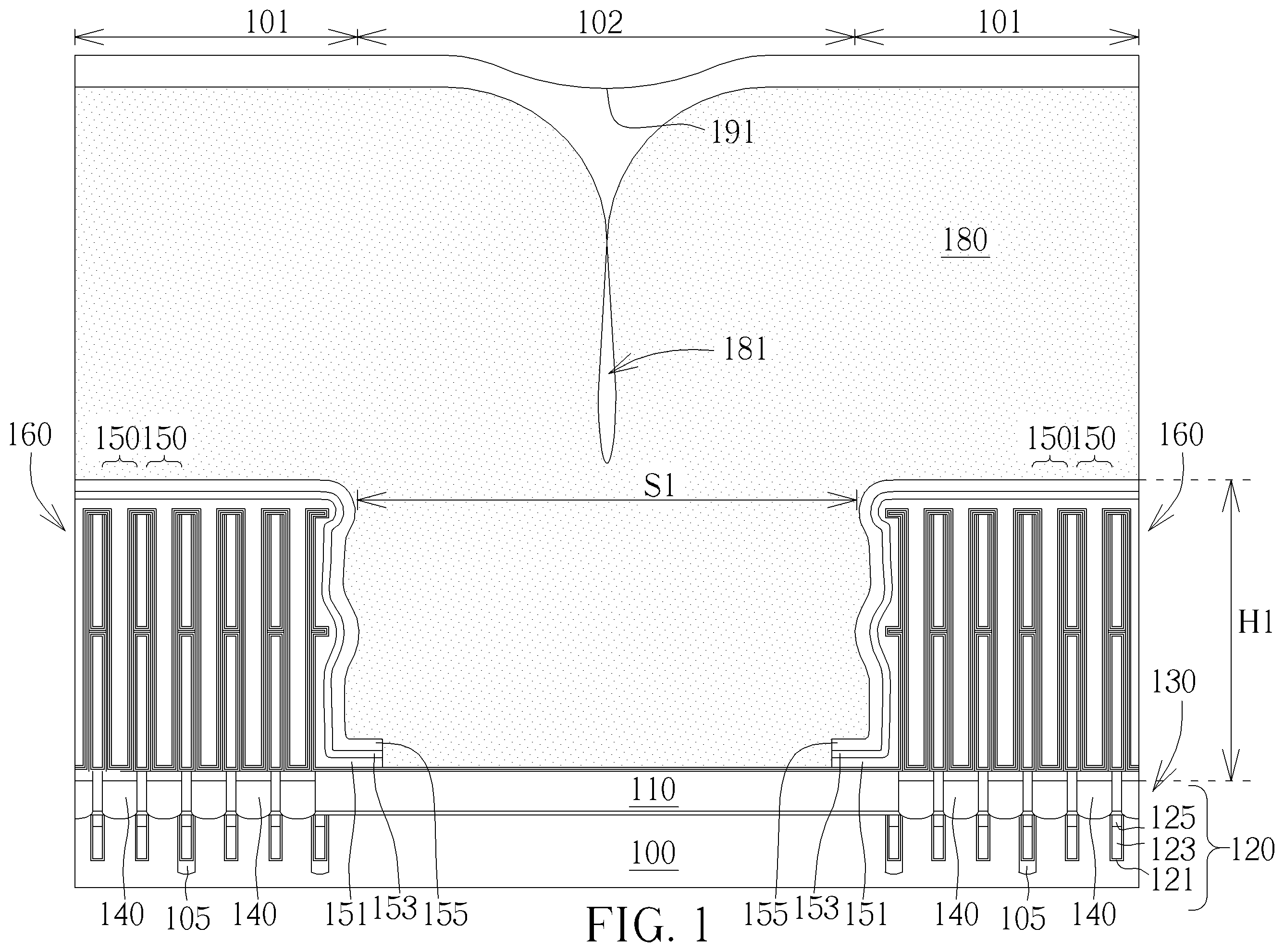 Patent US12581638 — Semiconductor memory device having interface layer between capacitor structures and method of fabricating the same — Figure 1