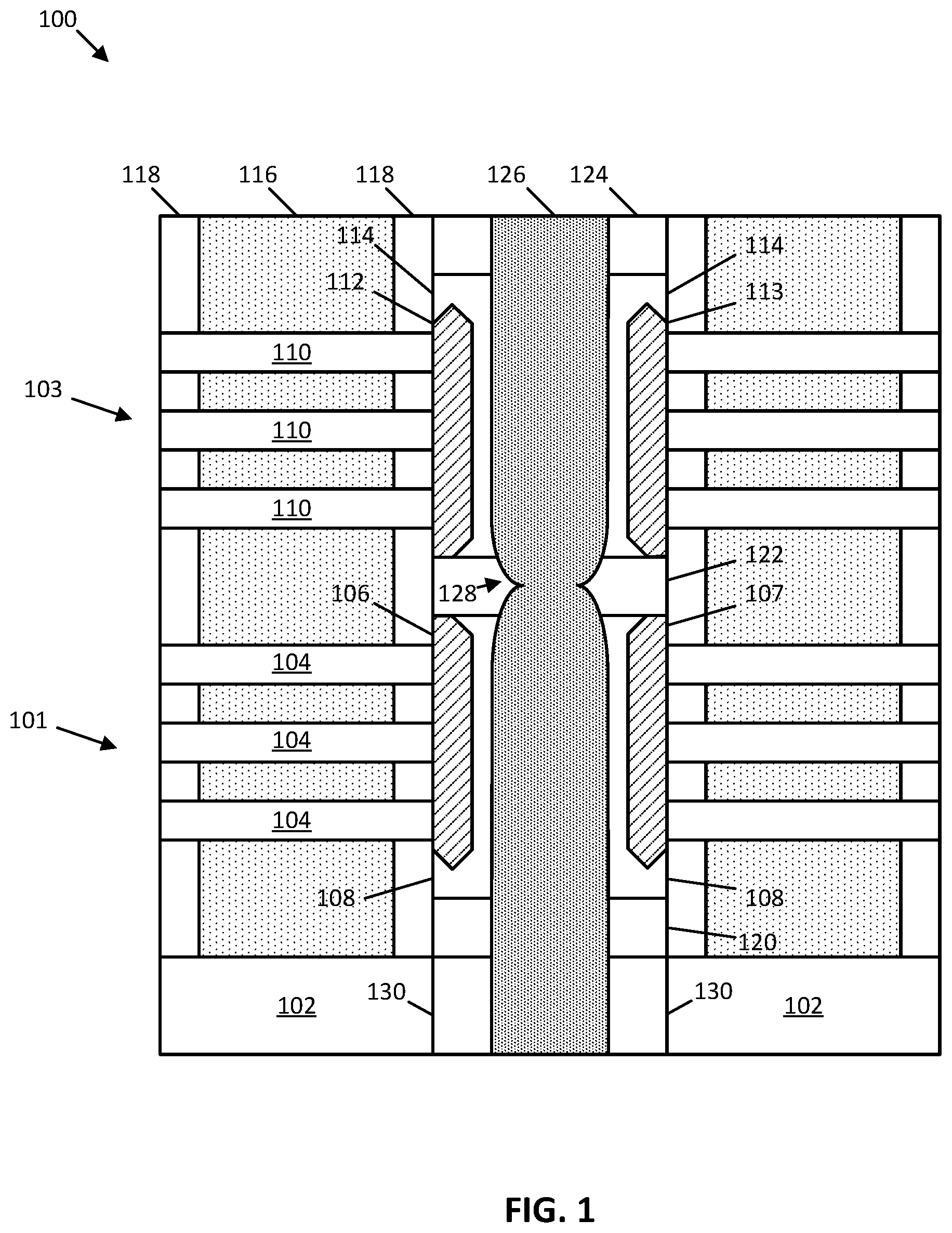 Patent US12581717 Figure 1 – Frontside and backside epi contact