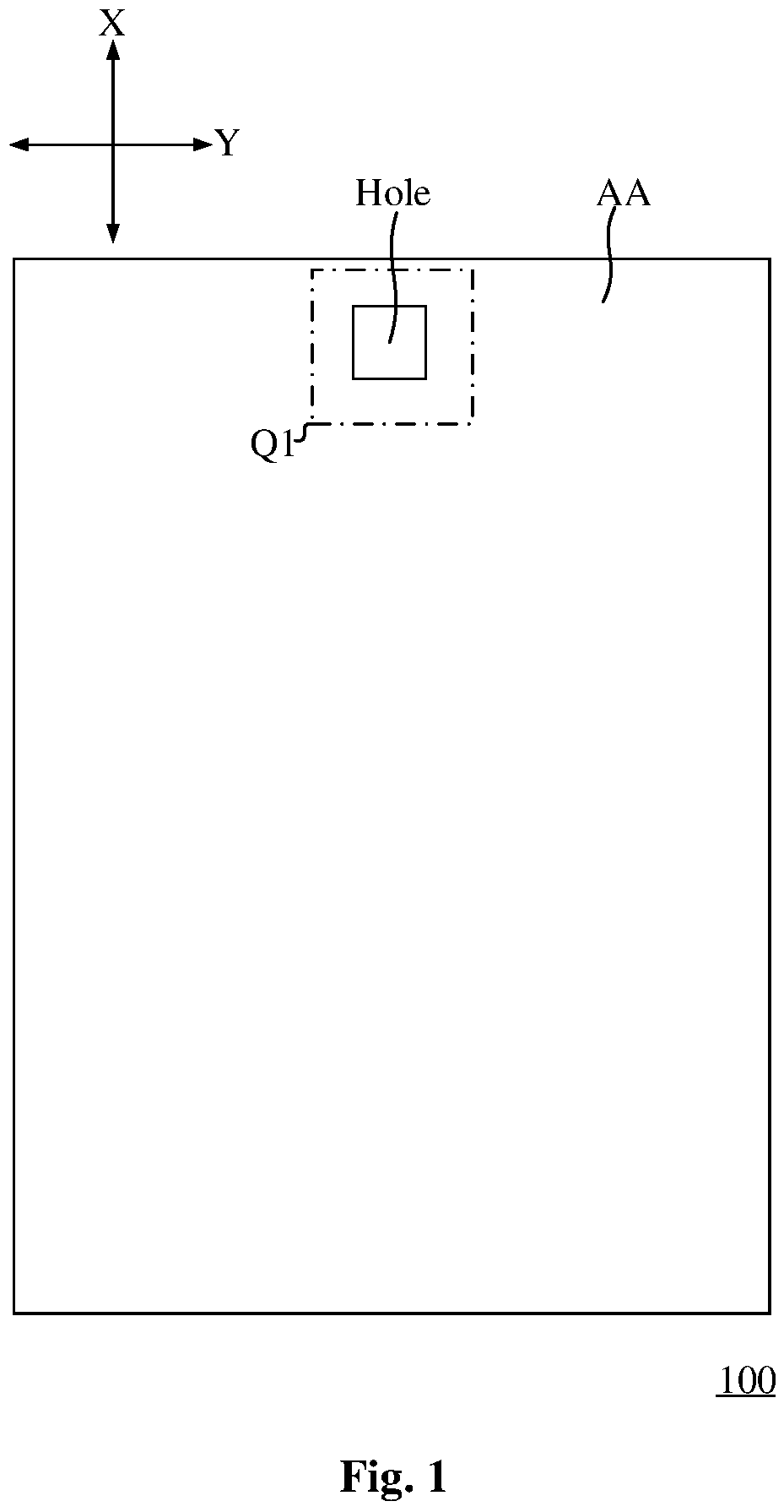 Patent US12581740 Figure 1 – Array substrate, display panel, and display device with compensation signal near hole area