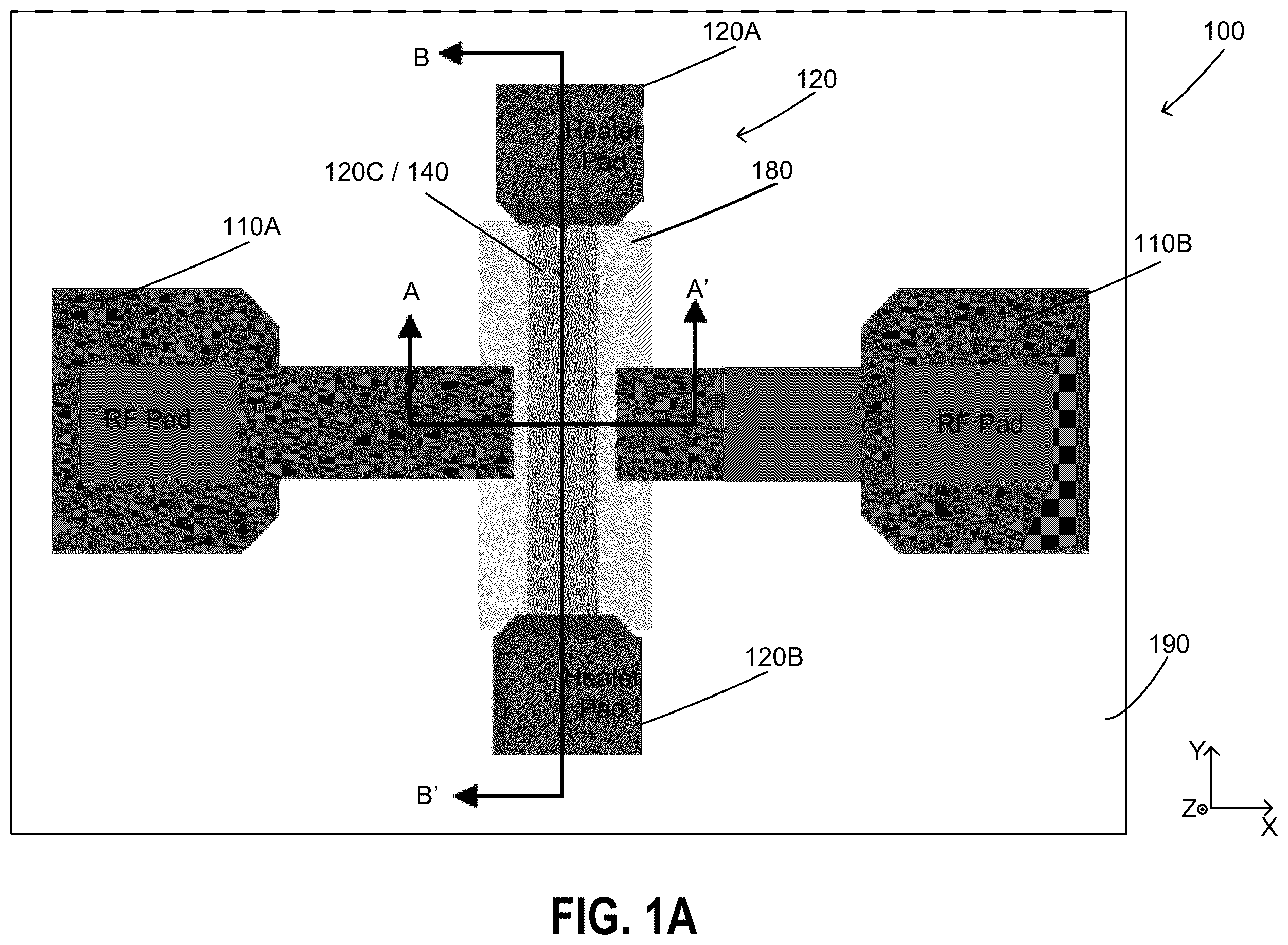 Patent US12581871 — Phase-change material (PCM) radio frequency (RF) switching device with thin self-aligned dielectric layer — Figure 1