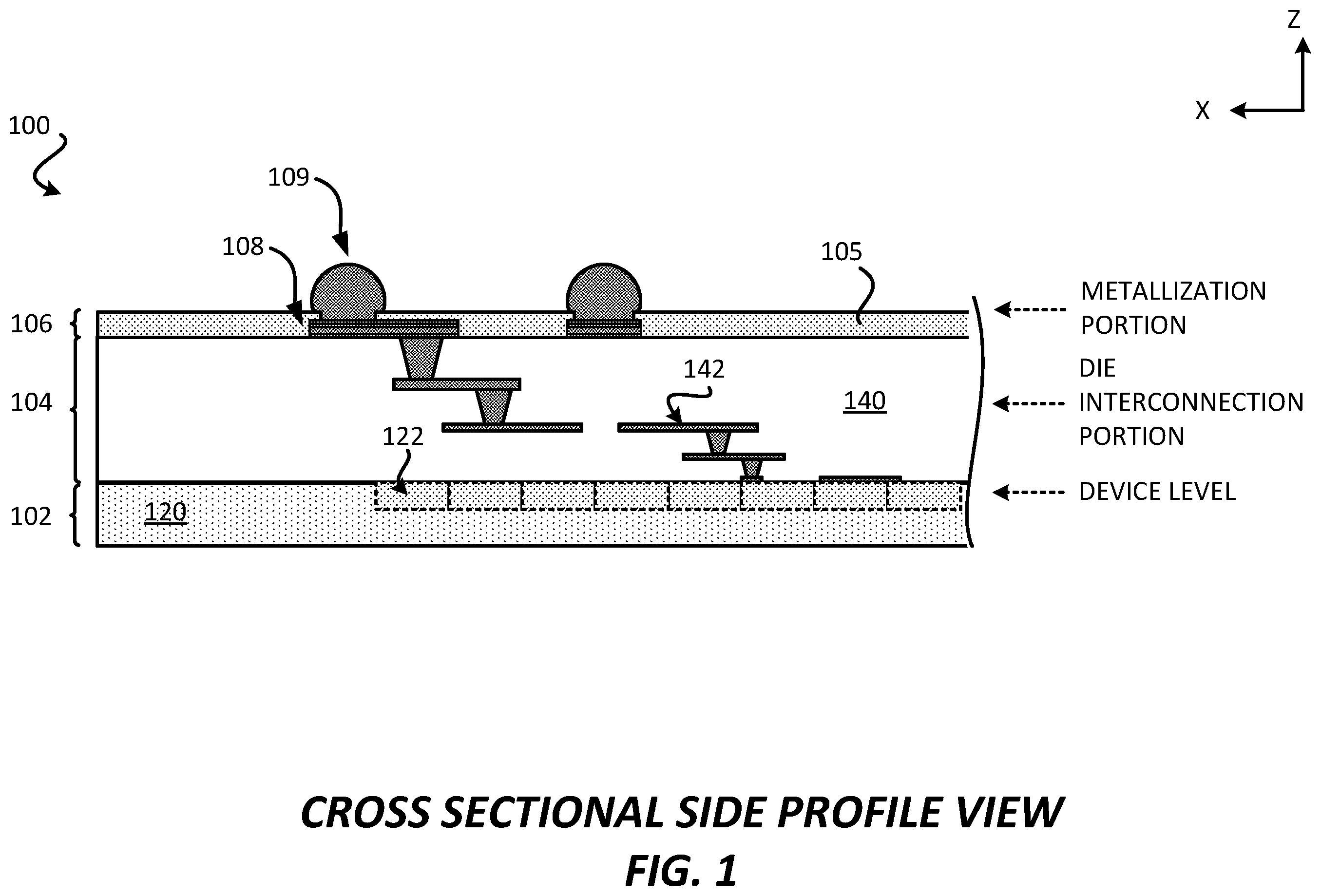 Patent US12581937 — Integrated device comprising metallization interconnects — Figure 1