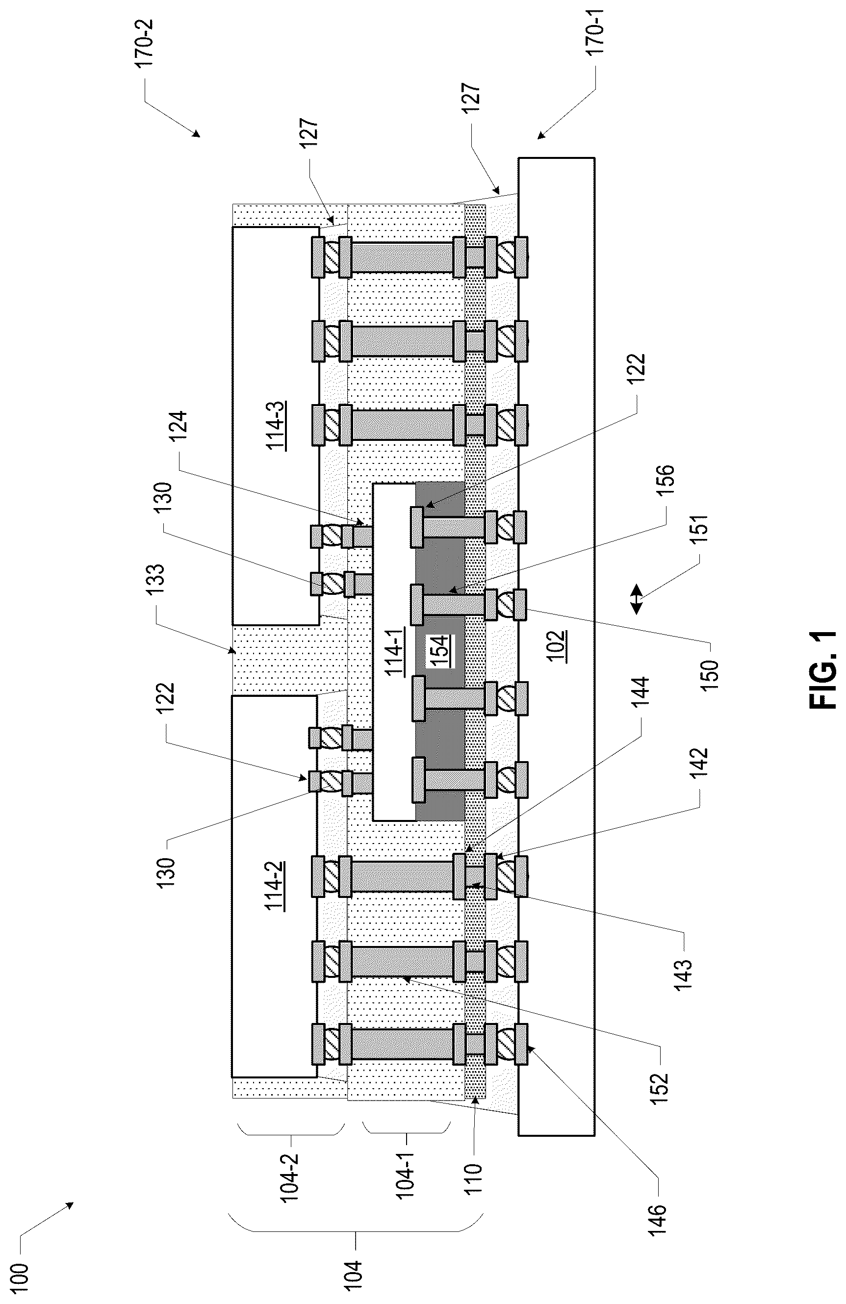 Patent US12581988 — Microelectronic assemblies with through die attach film connections — Figure 1
