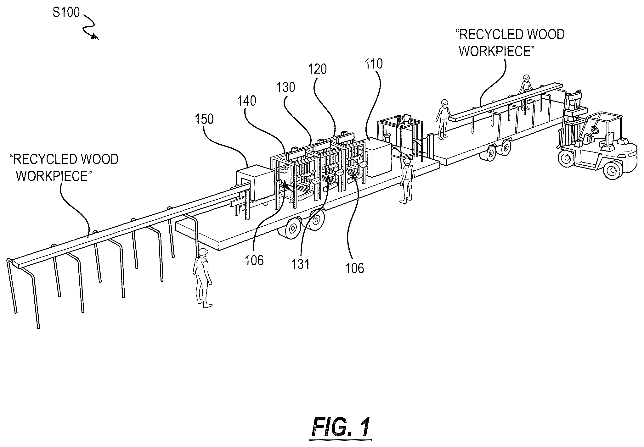 Patent US12583066 Figure 1 – System and method for removing metal fasteners embedded in wood products