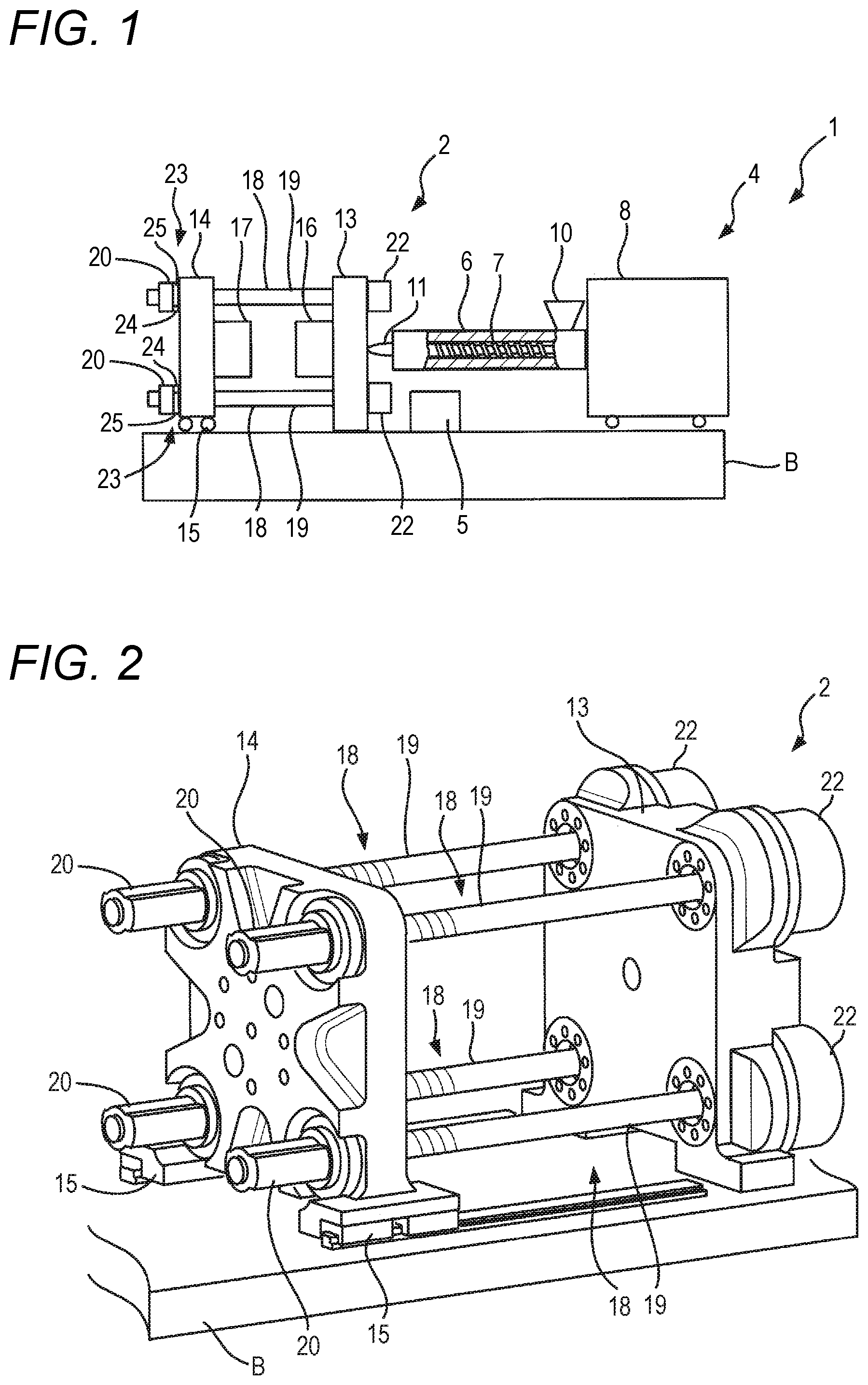 Patent US12583157 Figure 1 – Mold clamping device, injection molding machine, and offset load inspection method for mold clamping device