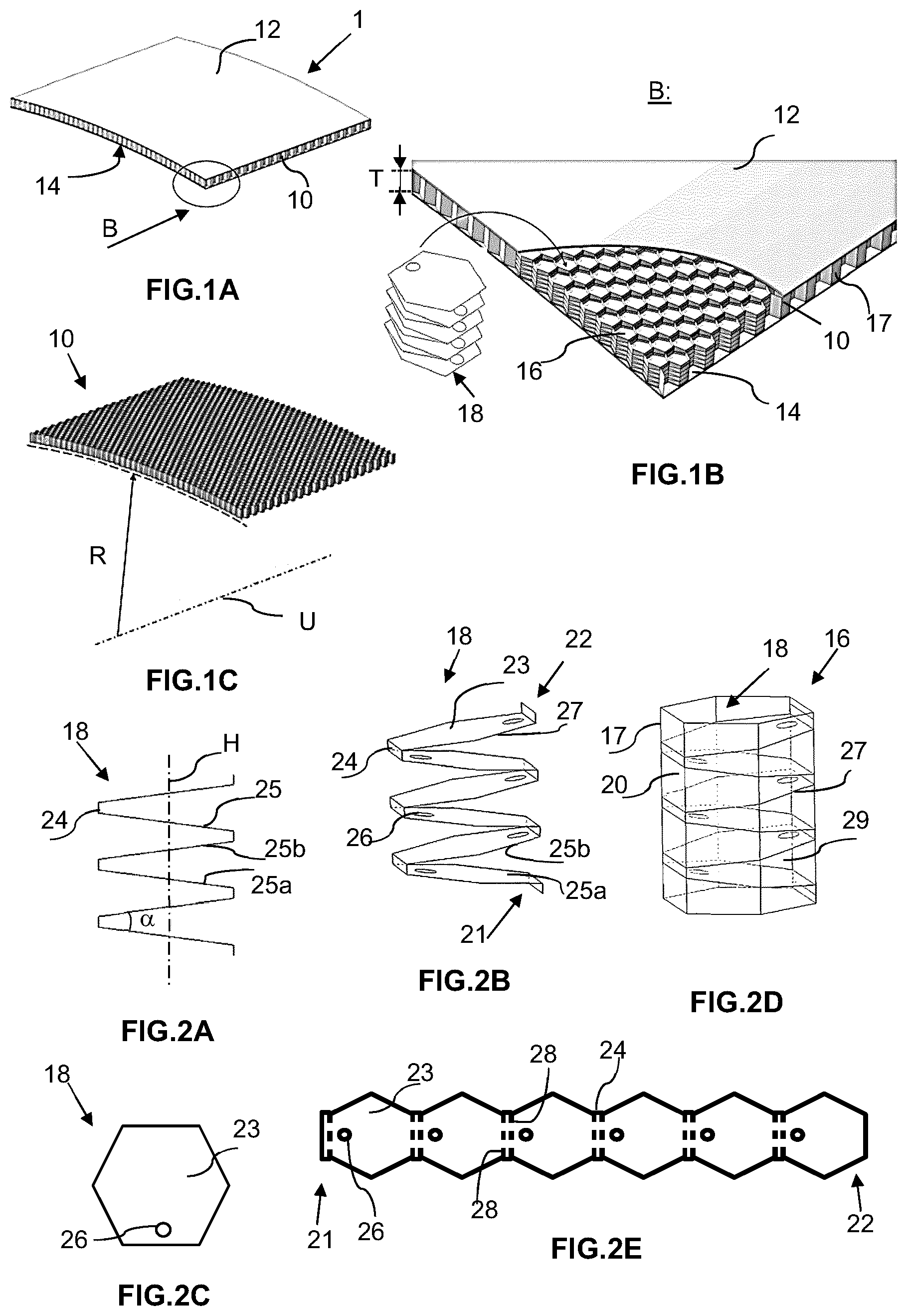 Patent US12583201 Figure 1 – Sound-attenuating composite component with honeycomb core and production method therefor