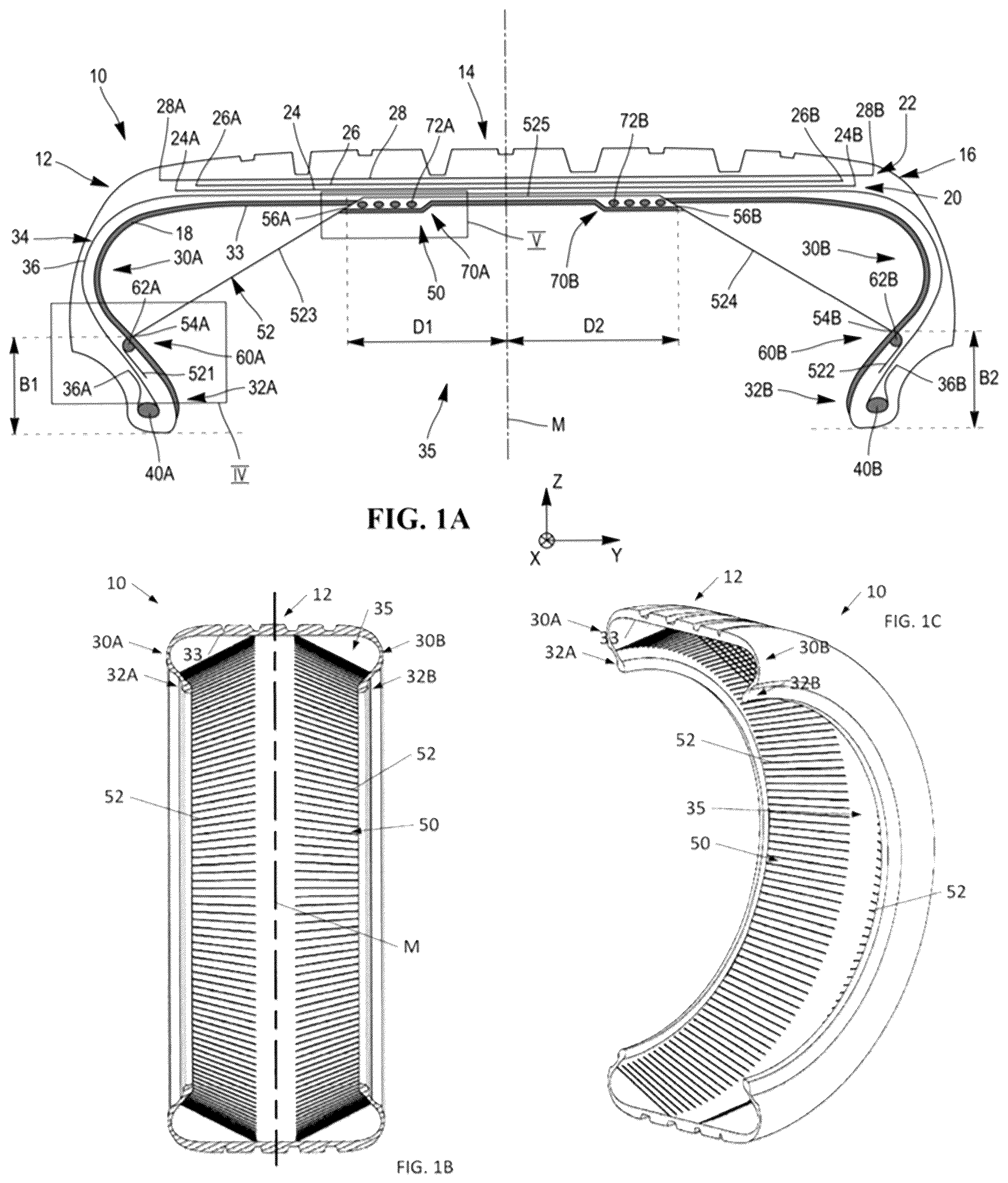 Patent US12583258 — Tire comprising a durable stiffening structure and allowing proper flattening — Figure 1