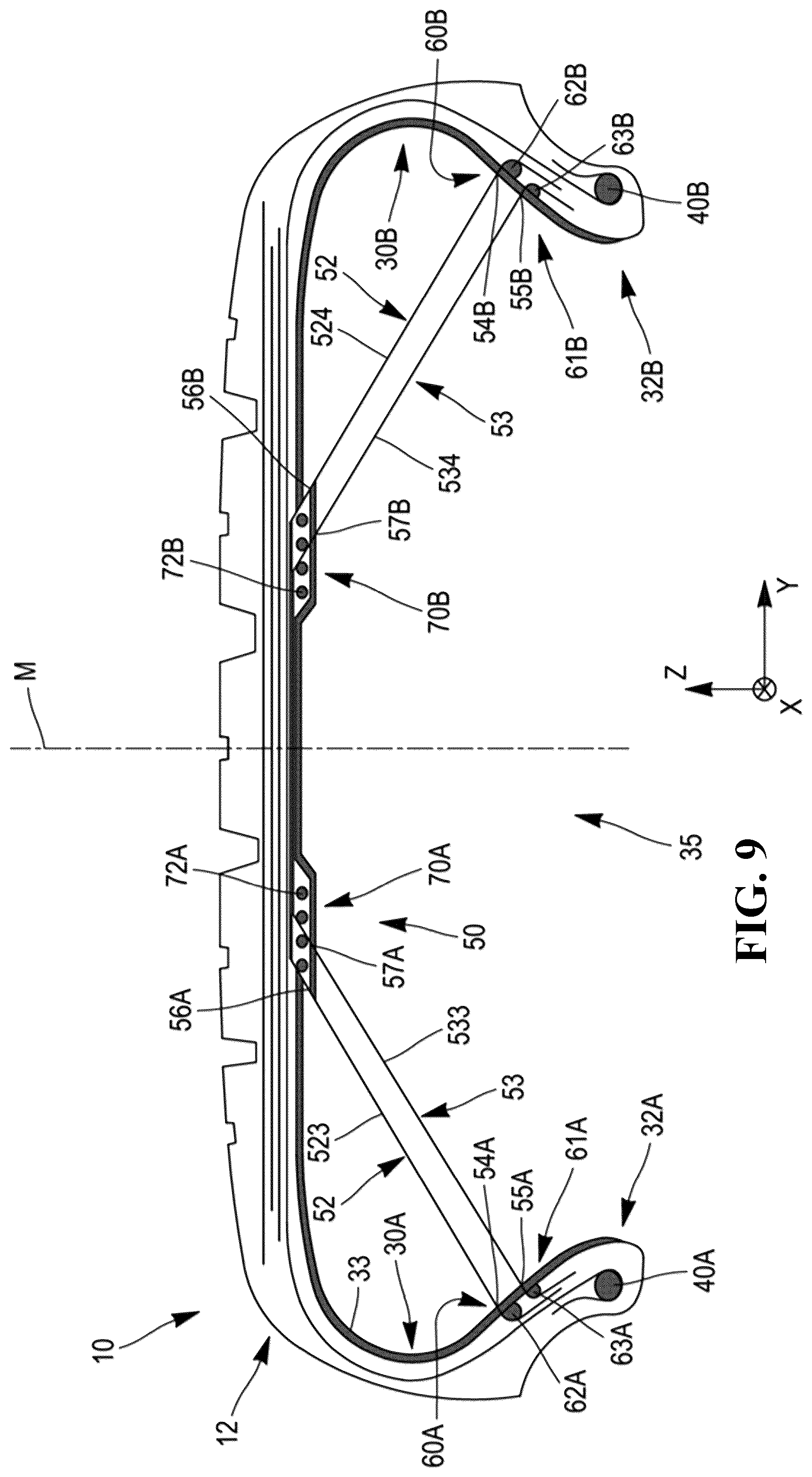 Patent US12583258 Figure 7 – Tire comprising a durable stiffening structure and allowing proper flattening