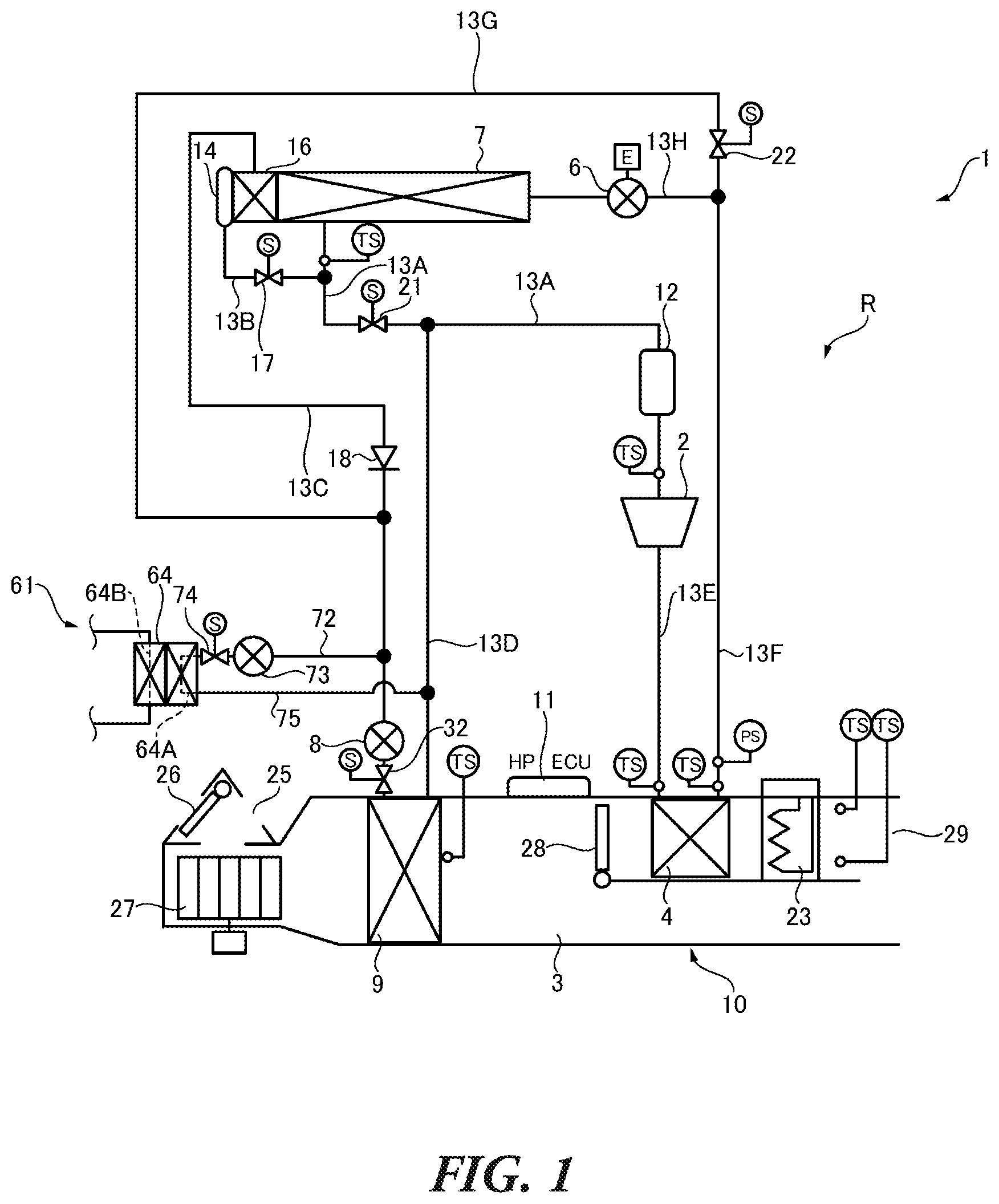 Patent US12583282 — Vehicle air conditioning apparatus — Figure 1