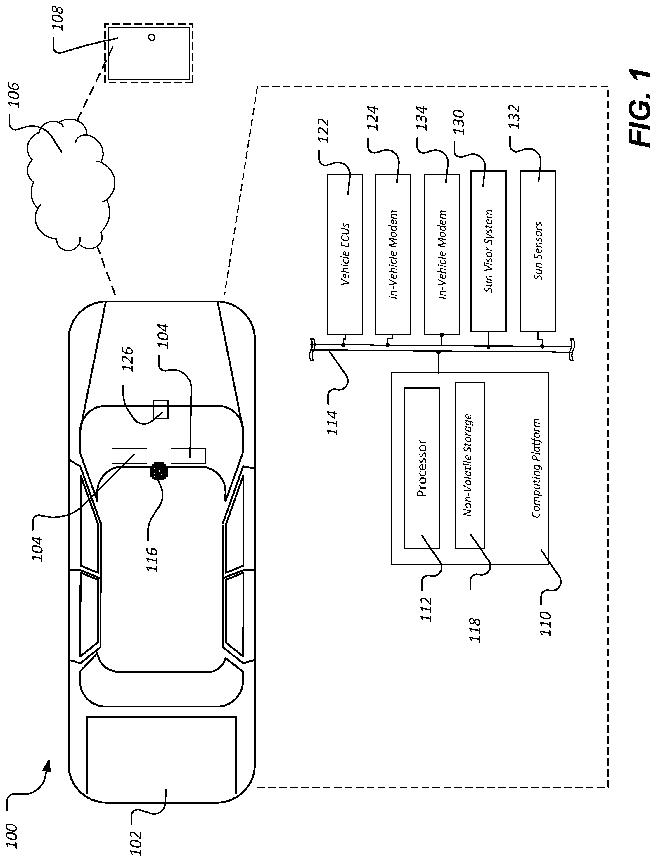 Patent US12583294 — Active dynamic sun visor and method of operation thereof — Figure 1