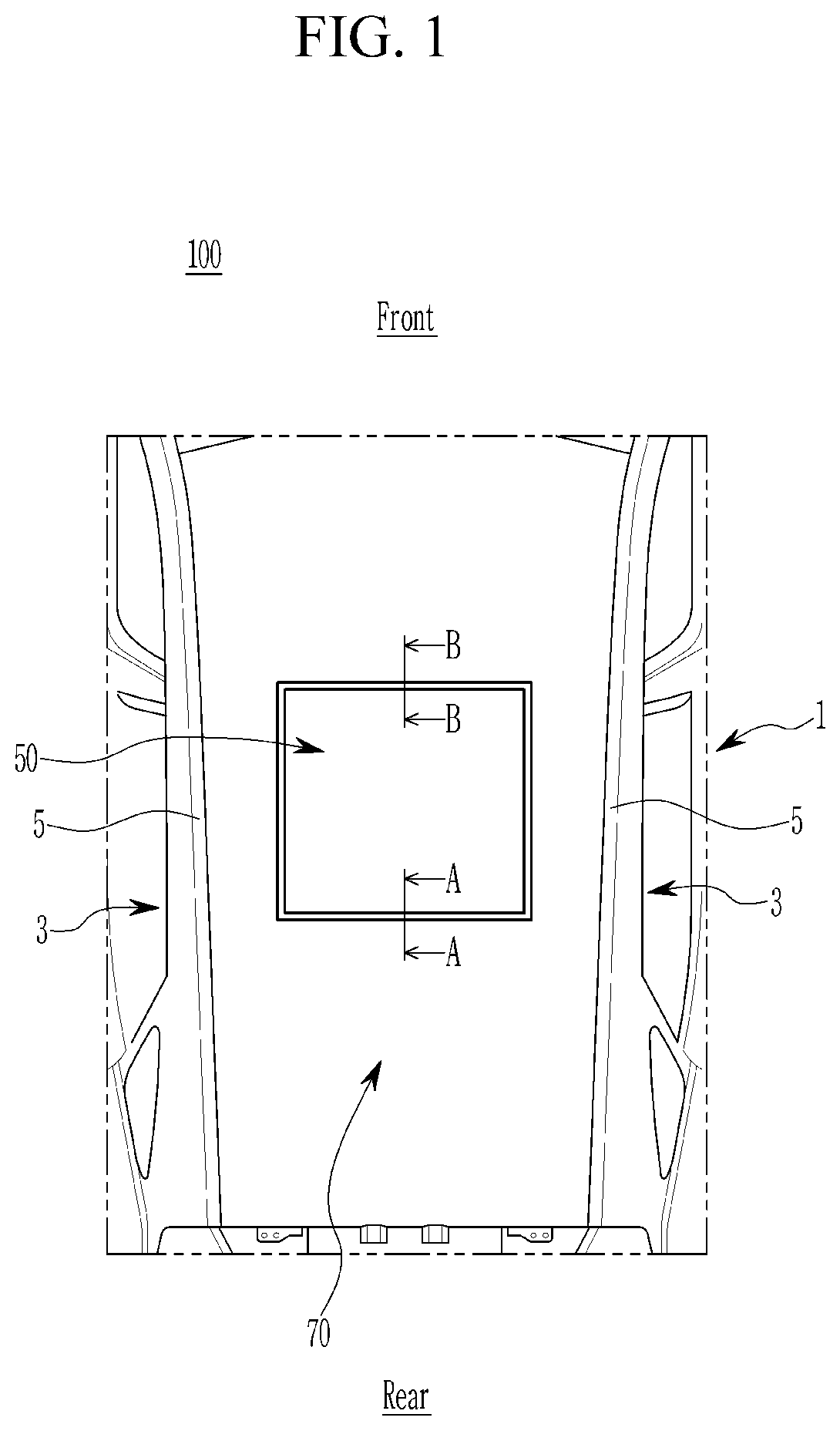 Patent US12583297 Figure 1 – Roof structure for vehicle