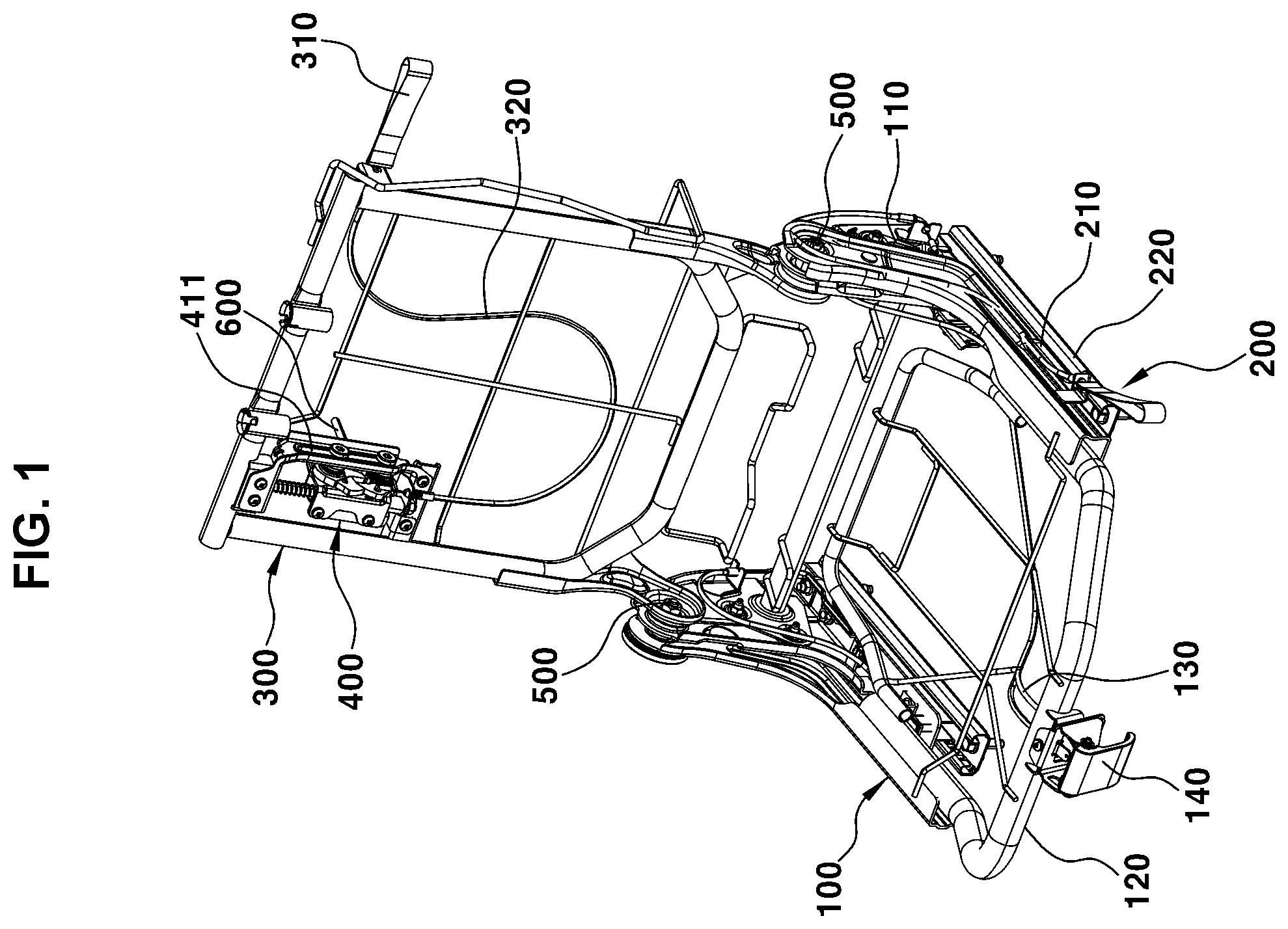 Patent US12583371 Figure 1 – Sliding interlocking reclining seat structure