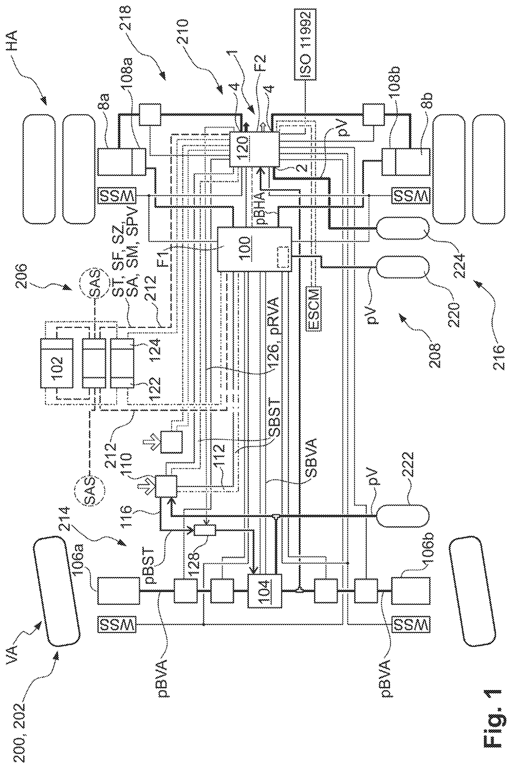 Patent US12583425 — Brake system with safer emergency stop function and method for same — Figure 1