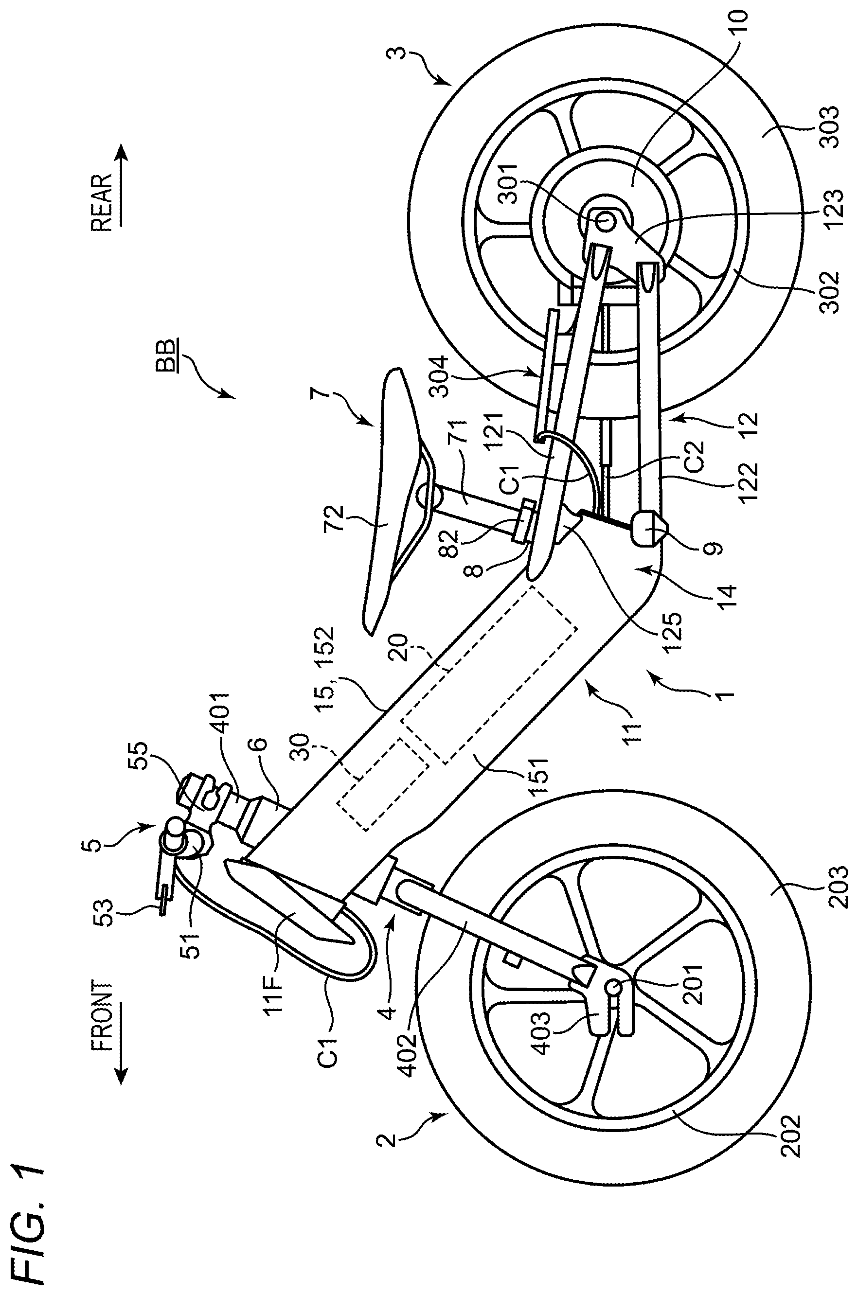 Patent US12583555 Figure 1 – Electric balance bike