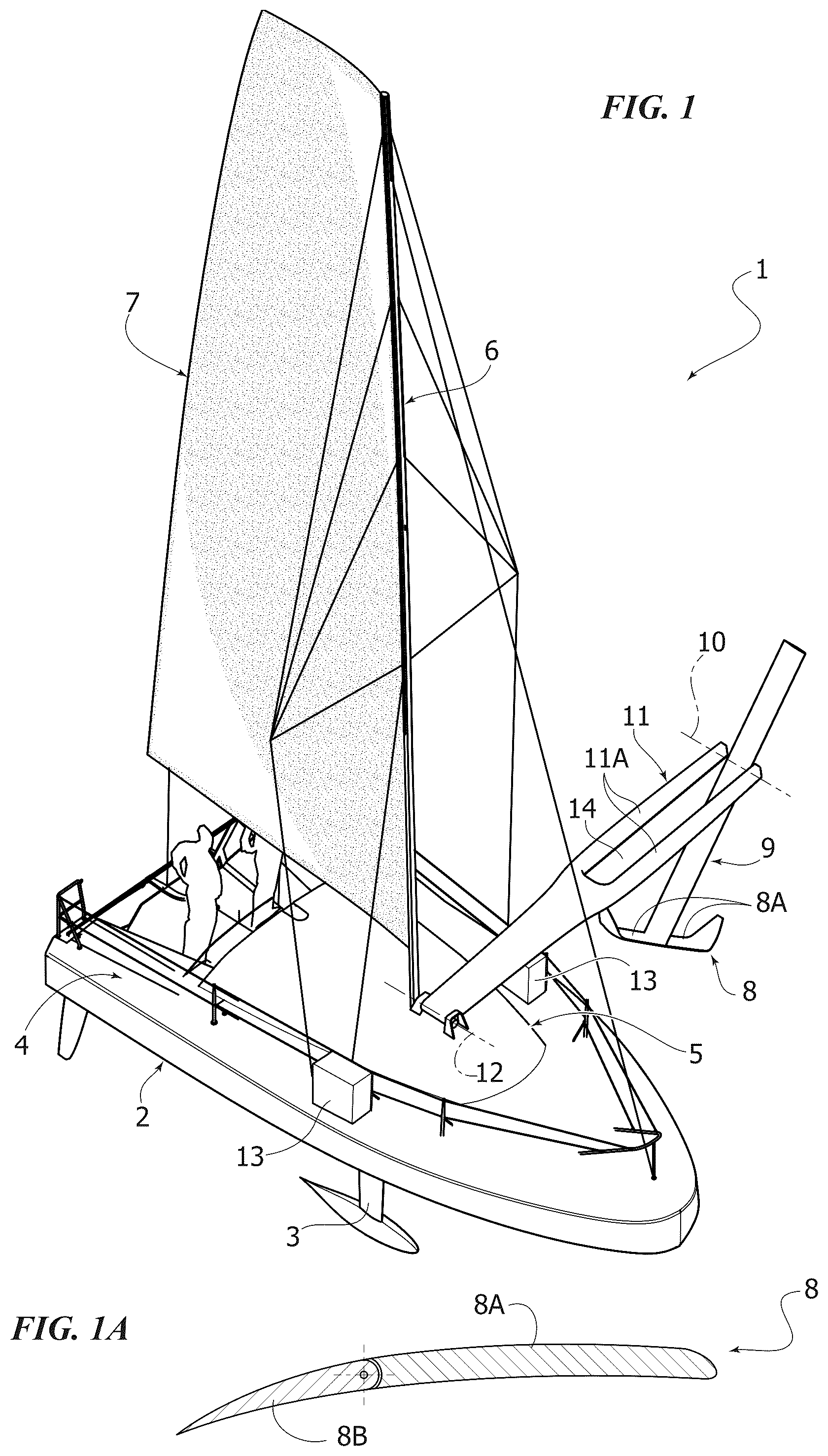 Patent US12583561 — Sailing boat with an auxiliary hydrodynamic surface — Figure 1