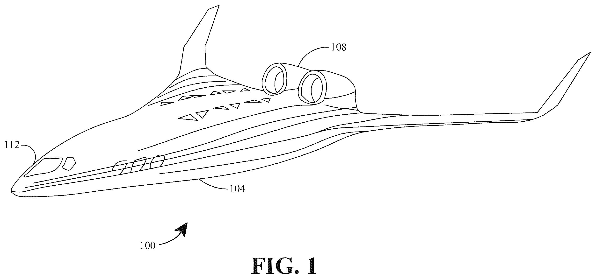 Patent US12583585 — Blended wing body aircraft with rear engines — Figure 1