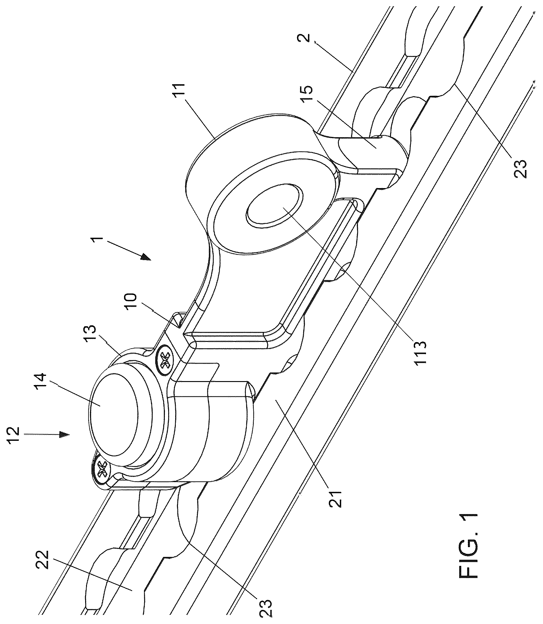 Patent US12583589 Figure 1 – Lockable mounting fitting