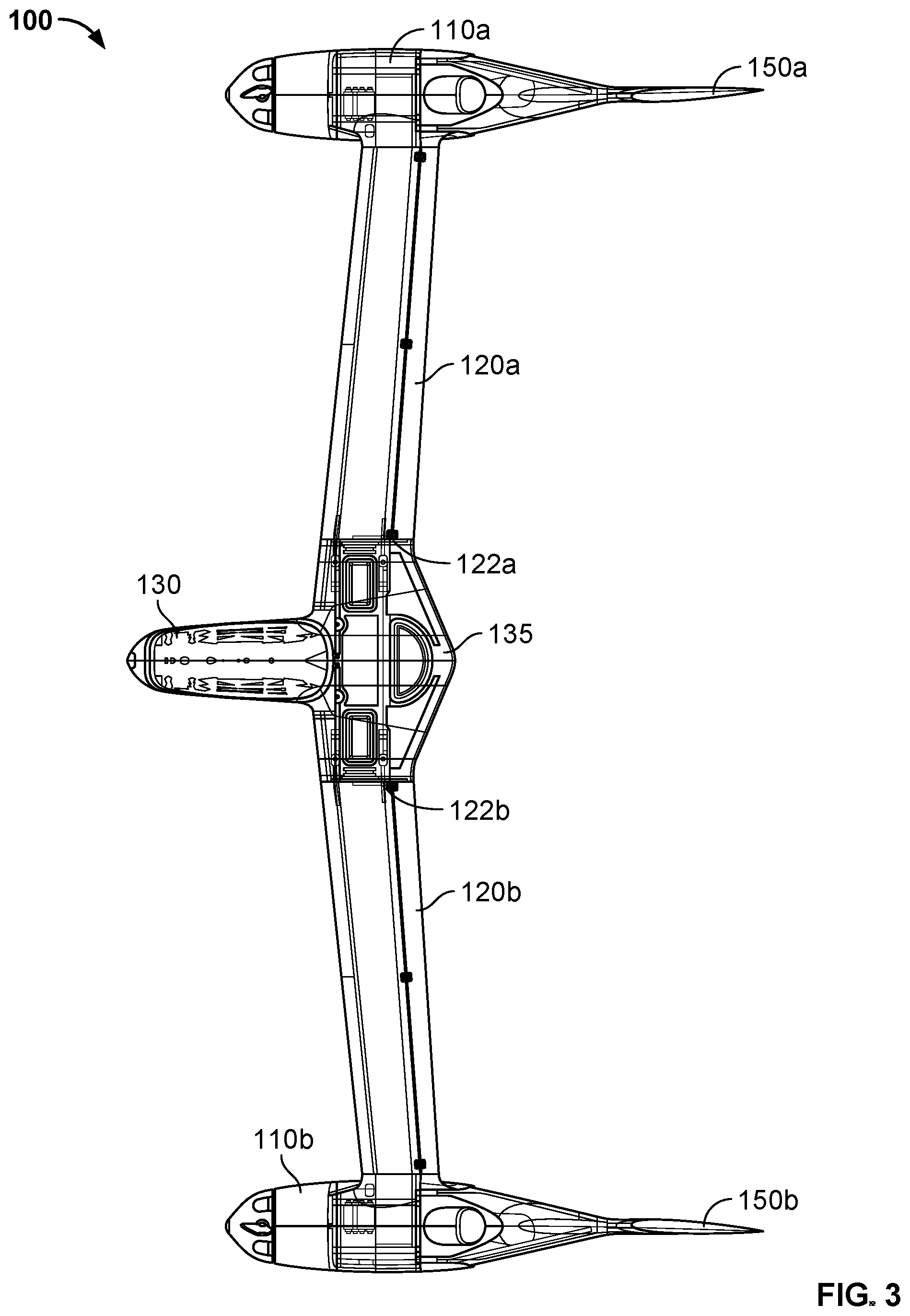 Patent US12583599 Figure 3 – Connectors and joints for dual engine vertical take off and landing collapsible fixed wing aircraft