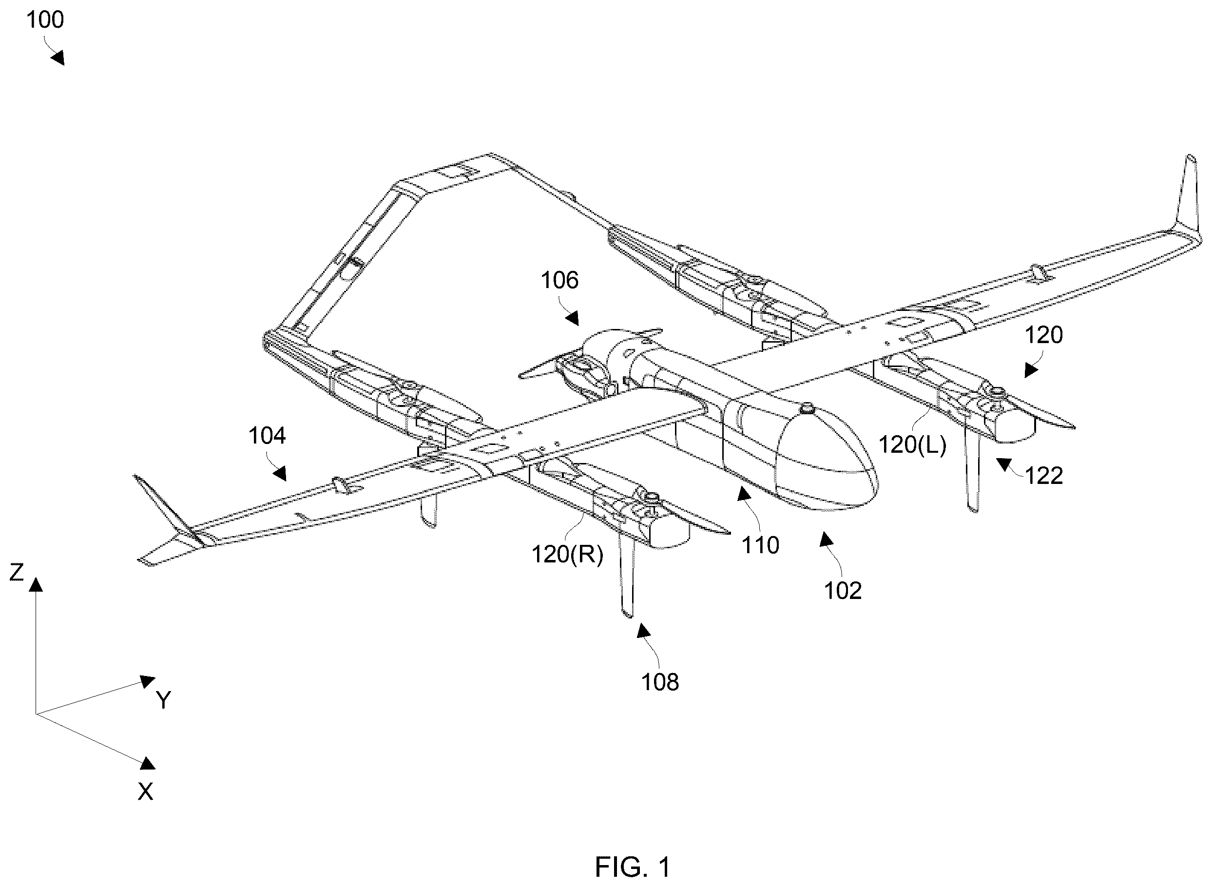 Patent US12583635 — Utilizing multi-directional energy-absorbing landing gear for vertical takeoff and landing — Figure 1