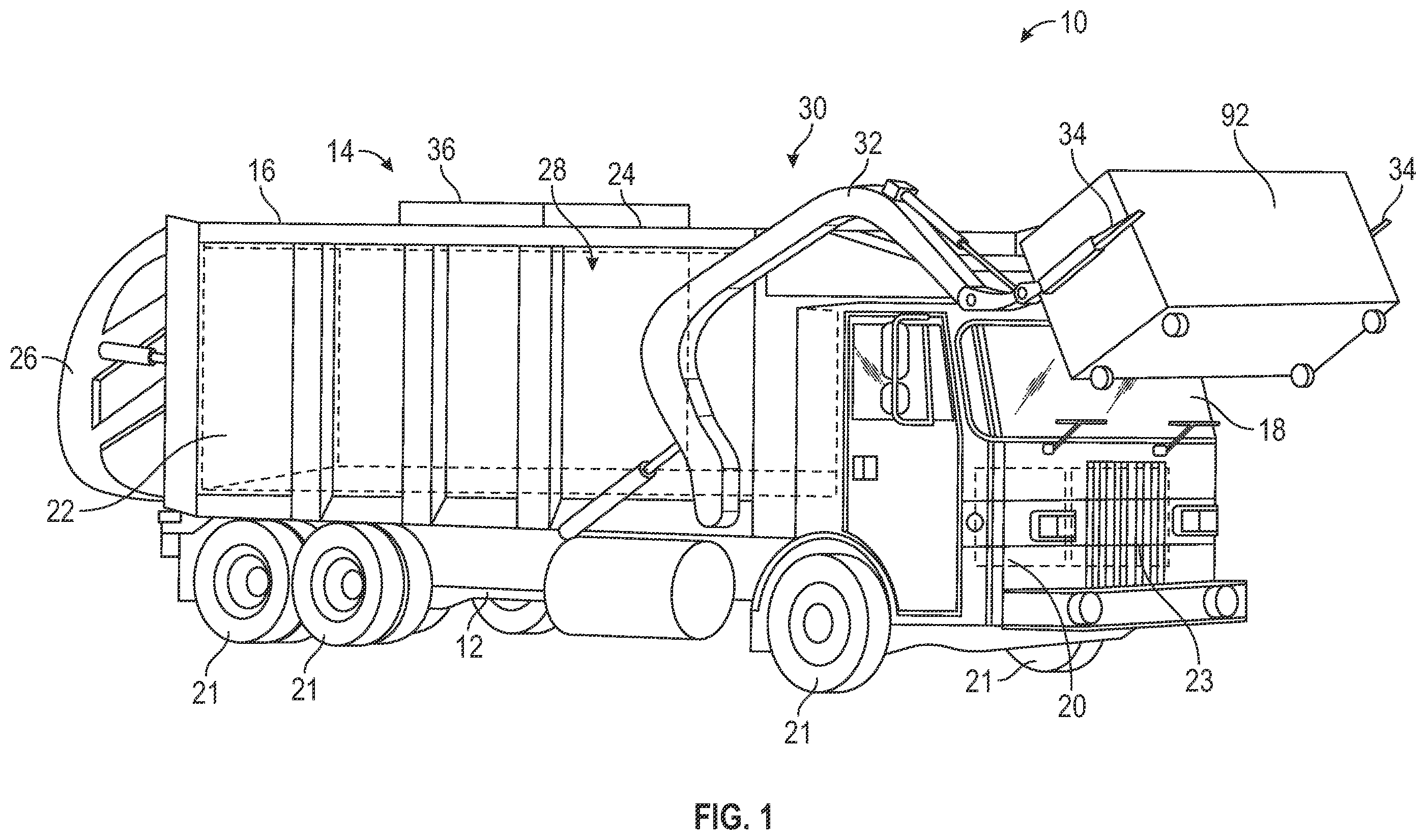 Patent US12583671 — Refuse truck with helical pump — Figure 1