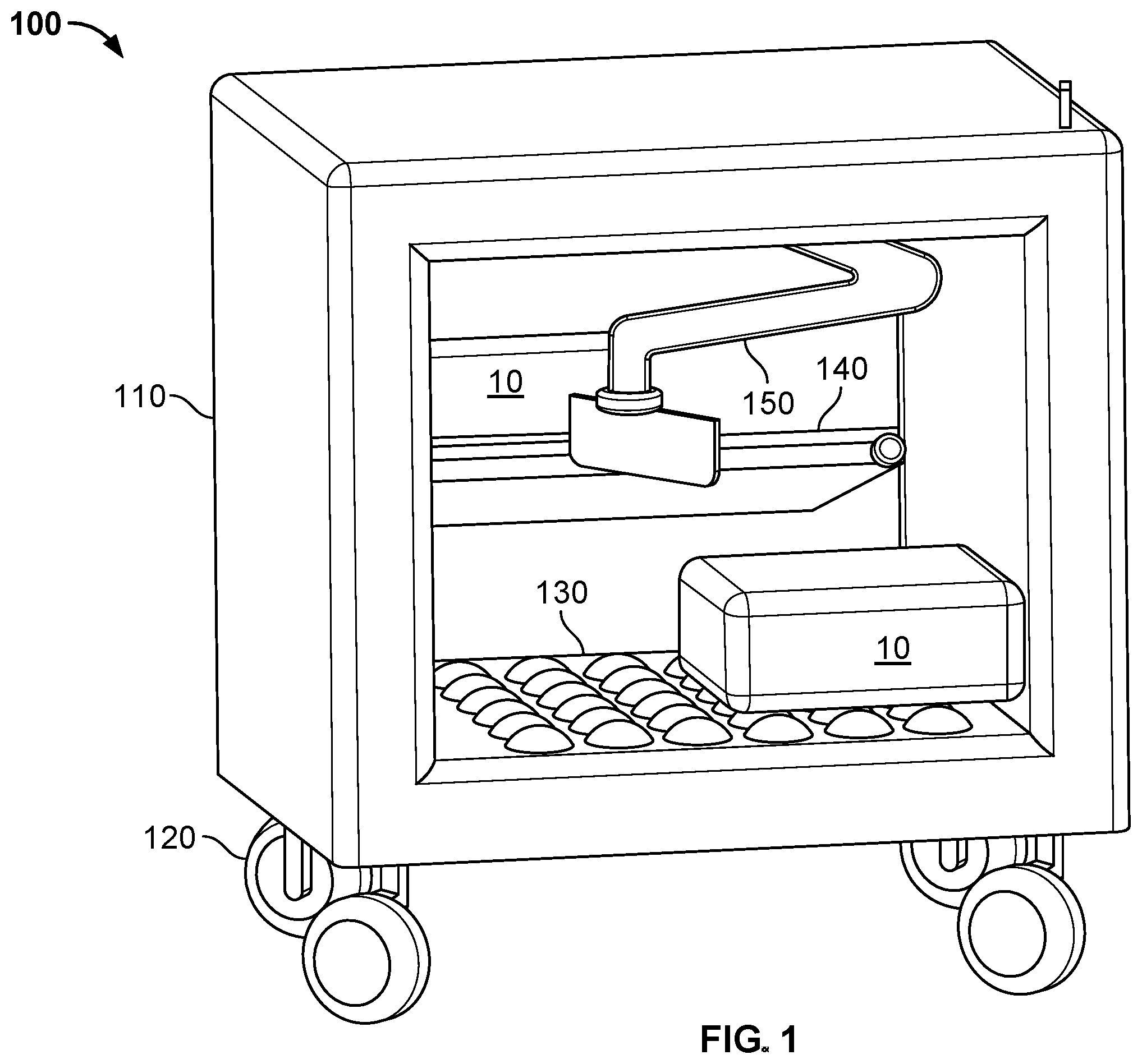 Patent US12583690 Figure 1 – Automated baggage handling carts and systems
