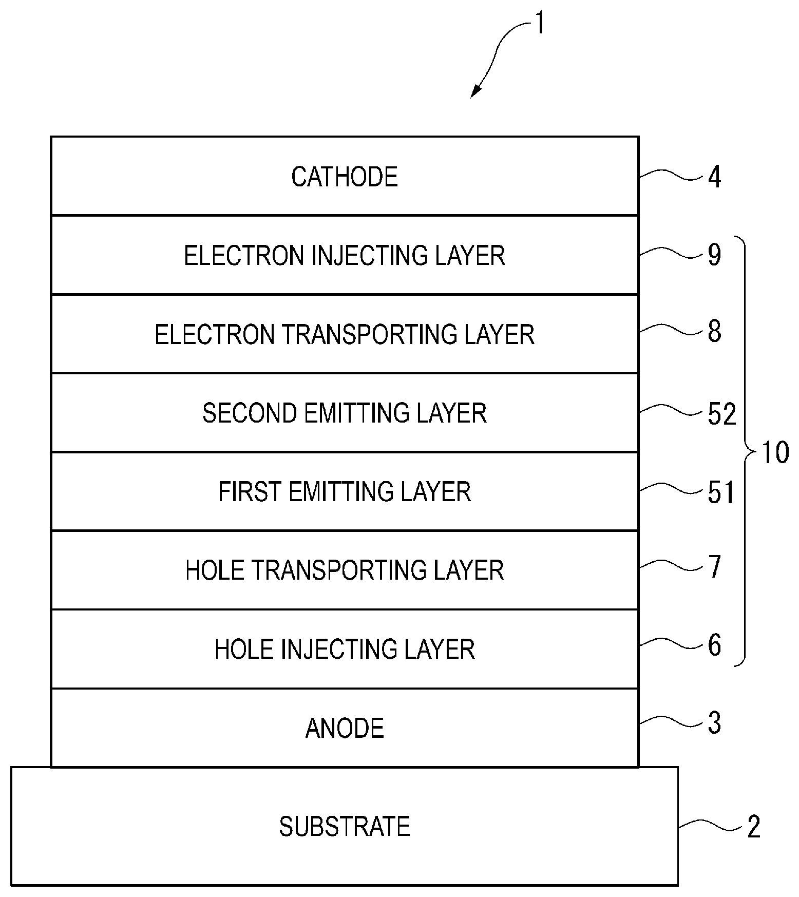Patent US12583864 Figure 1 – Organic electroluminescent element and electronic device